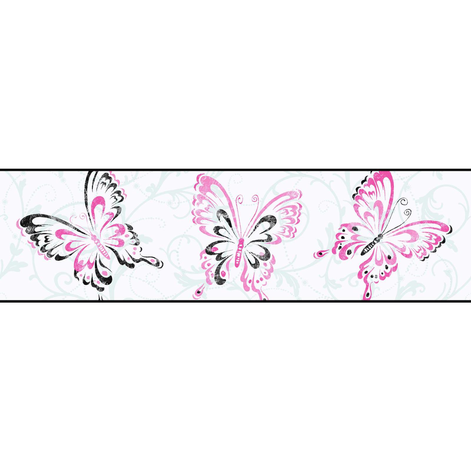 York Wallcoverings Kids  Butterfly, Scroll Border in White, Pink