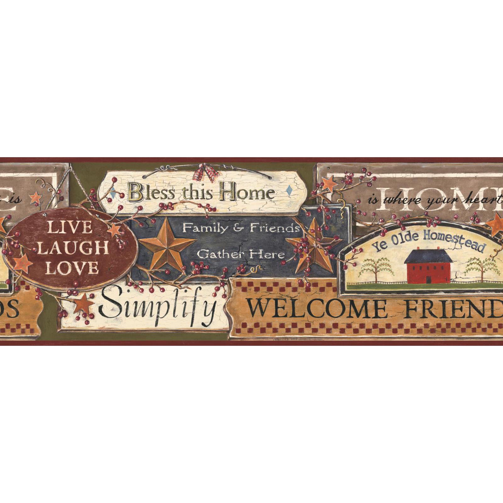 York Wallcoverings Border  Country Signs Border in Green, Burgundy
