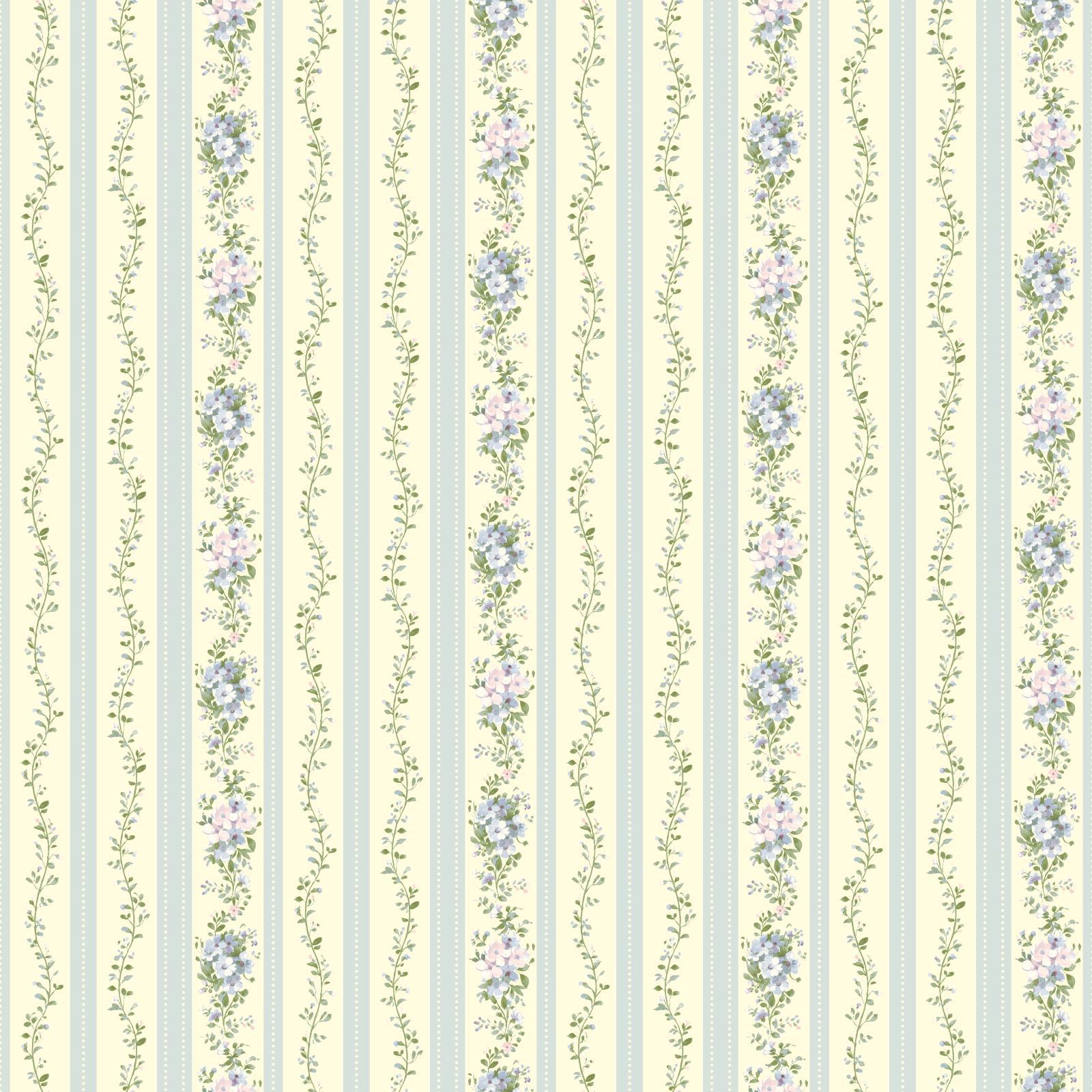 York Wallcoverings Blue  Document Floral Stripe Wallpaper in Light Cream, Blues, Greens, Lavender