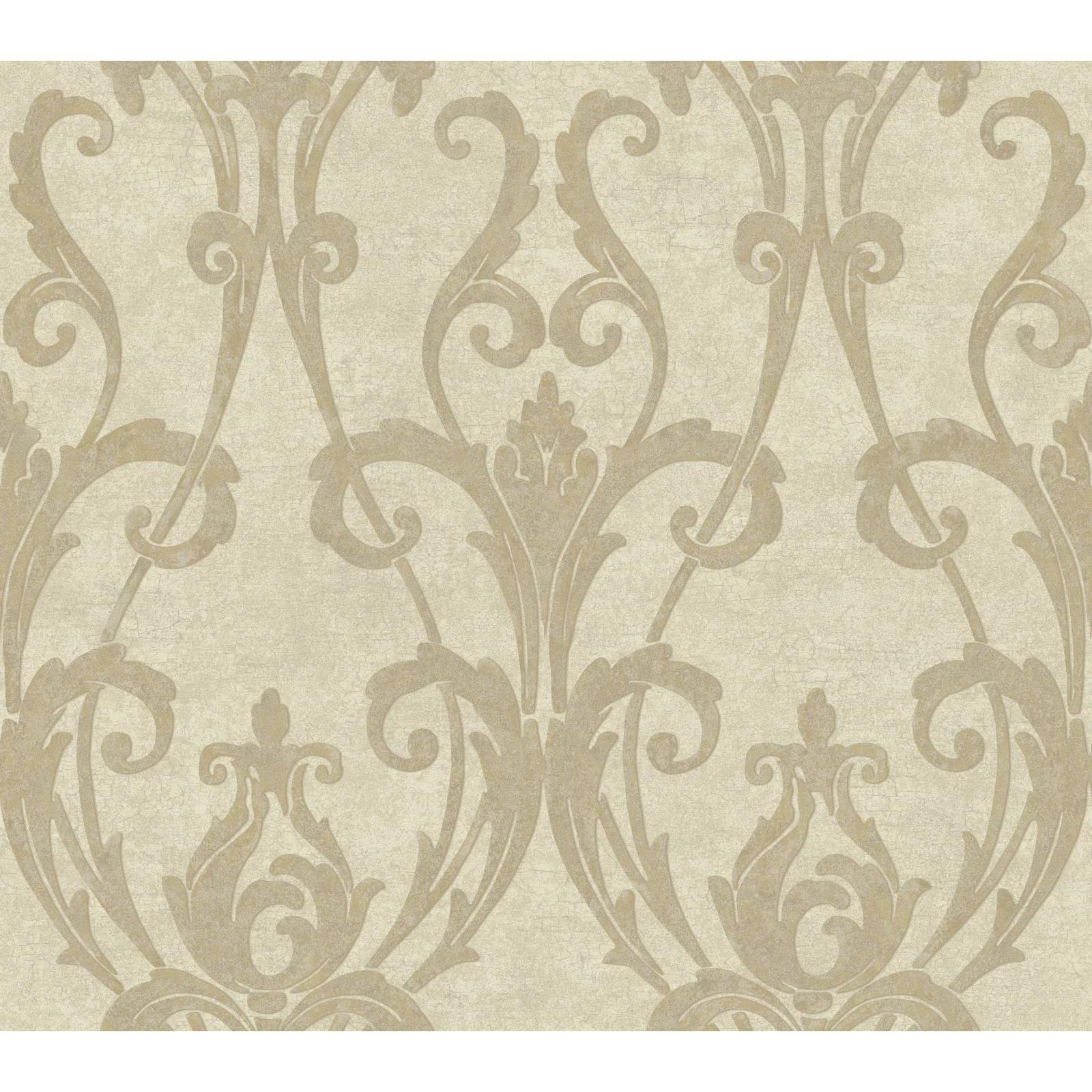 York Wallcoverings Beige  Ogee Damask Wallpaper in Cream, Silvery Taupe