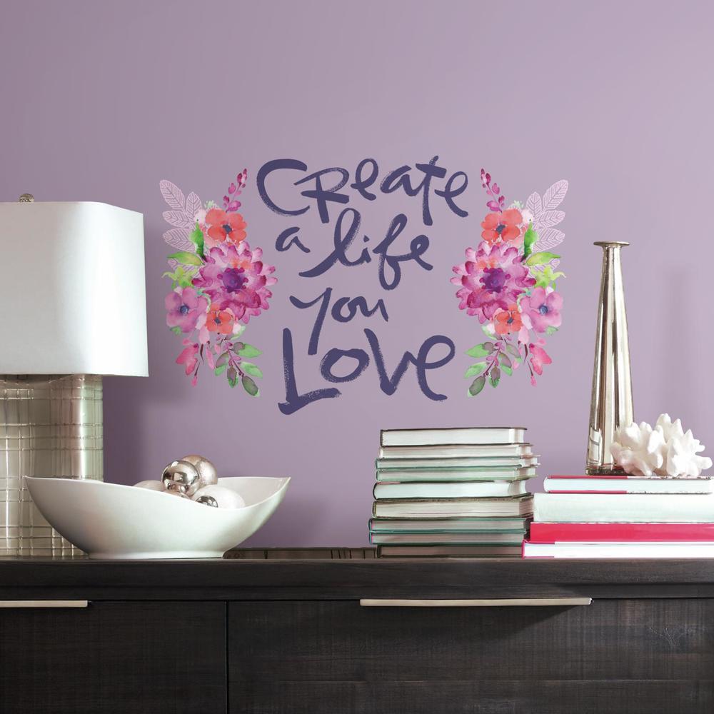 RoomMates Kathy Davis Create A Life Floral Quote Peel and Stick Giant Wall Decals
