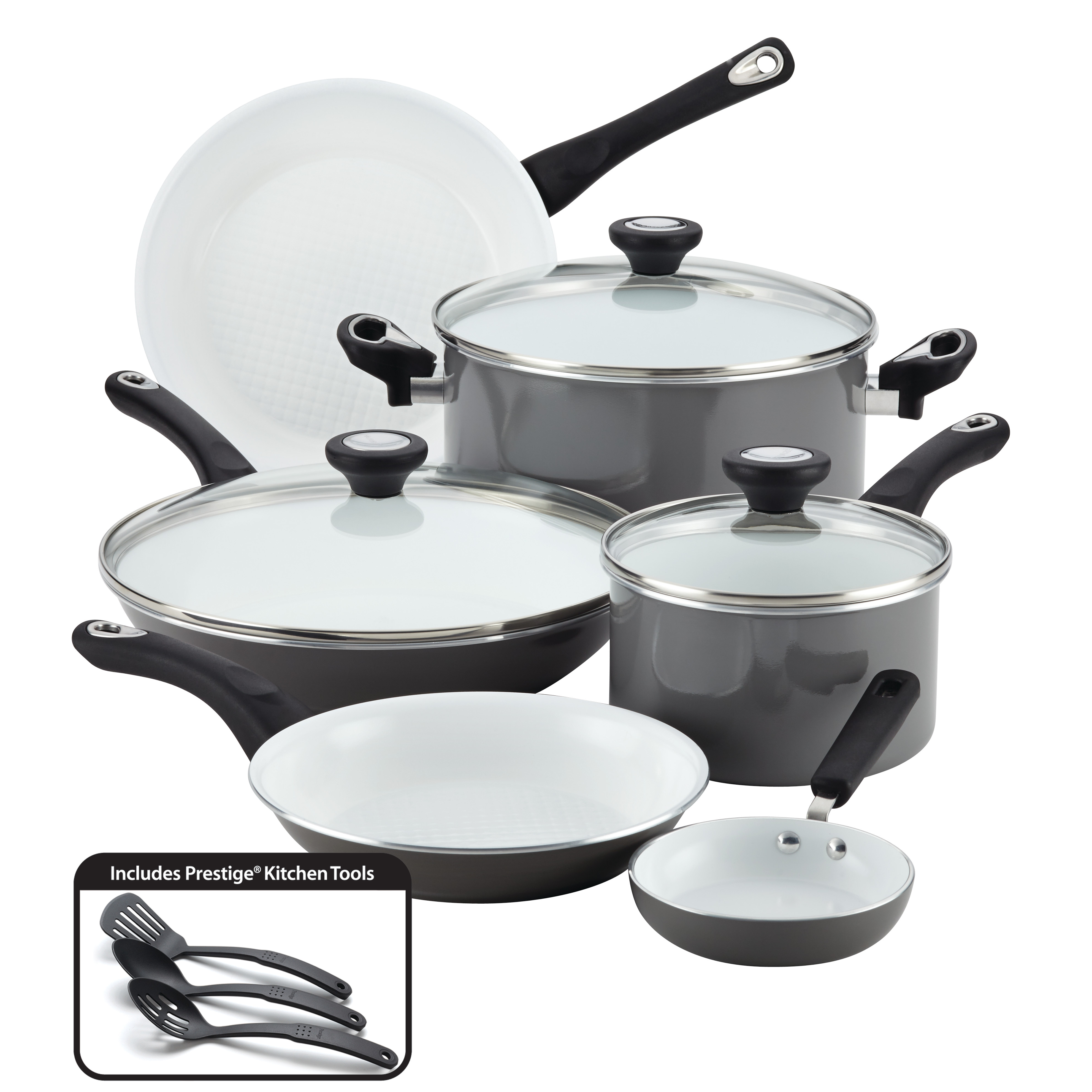 Farberware Purecook Ceramic Nonstick Cookware 12-Piece Cookware Set, Gray