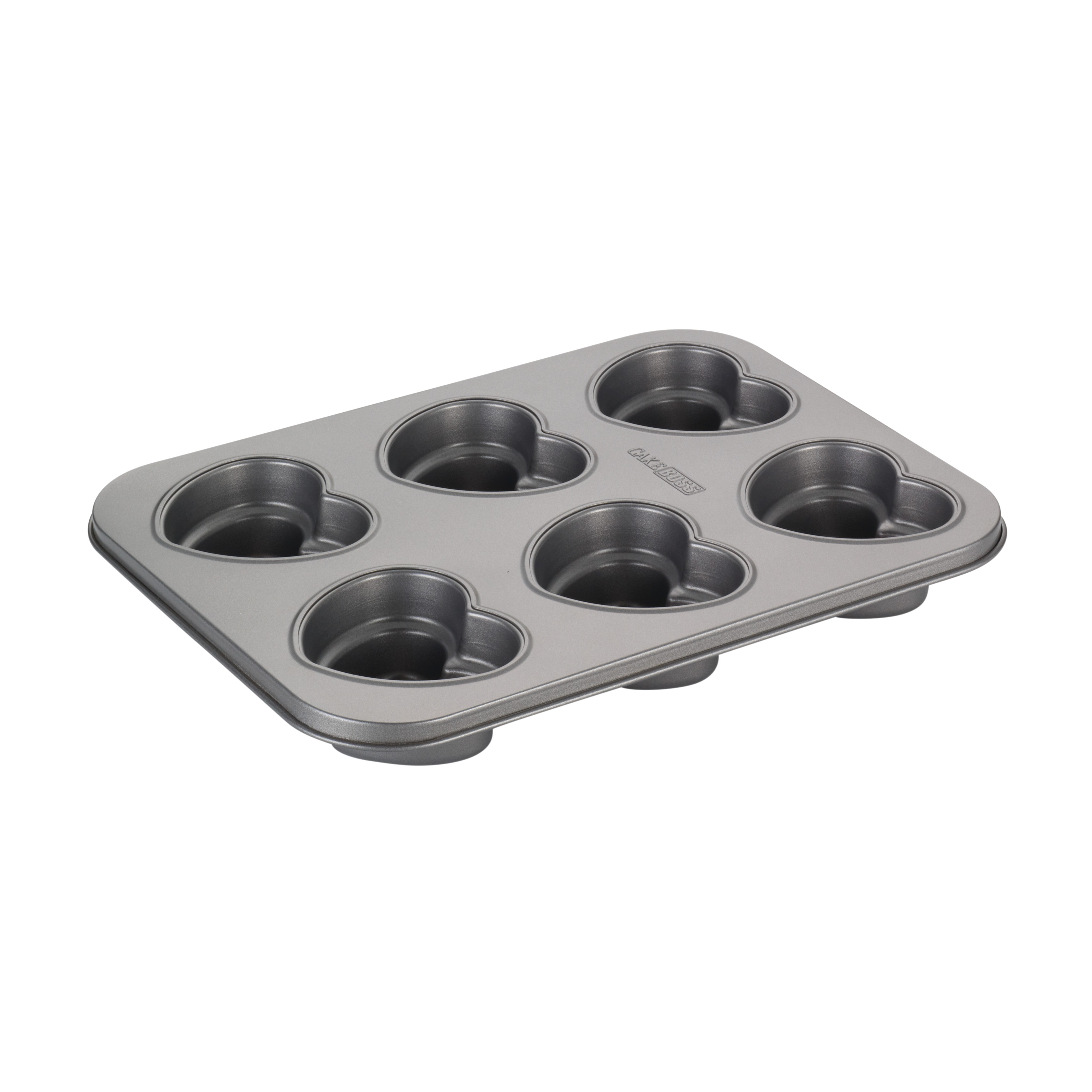 Cake Boss Novelty Nonstick Bakeware 6-Cup Heart Cakelette Pan, Gray