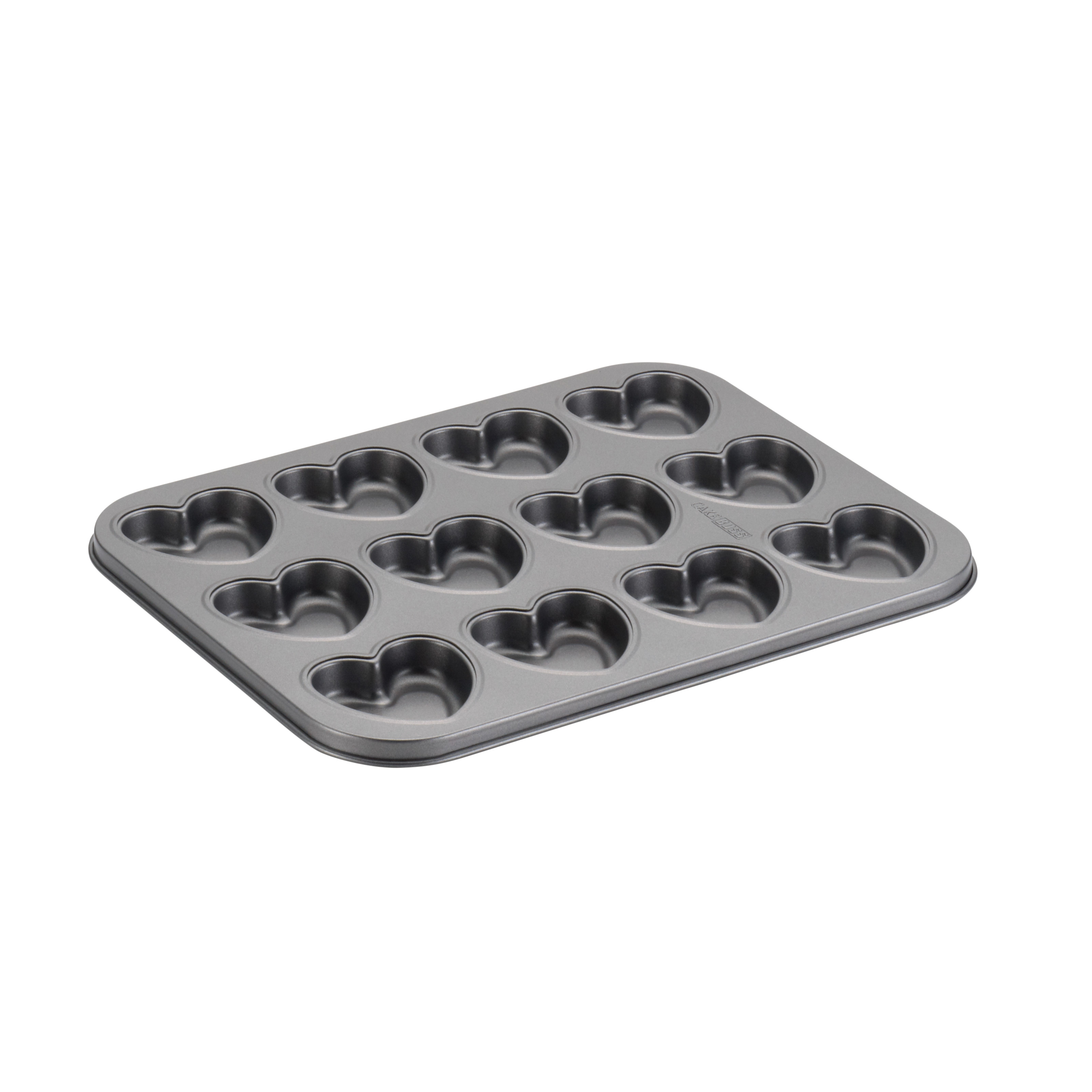 Cake Boss Novelty Nonstick Bakeware 12-Cup Heart Molded Cookie Pan, Gray