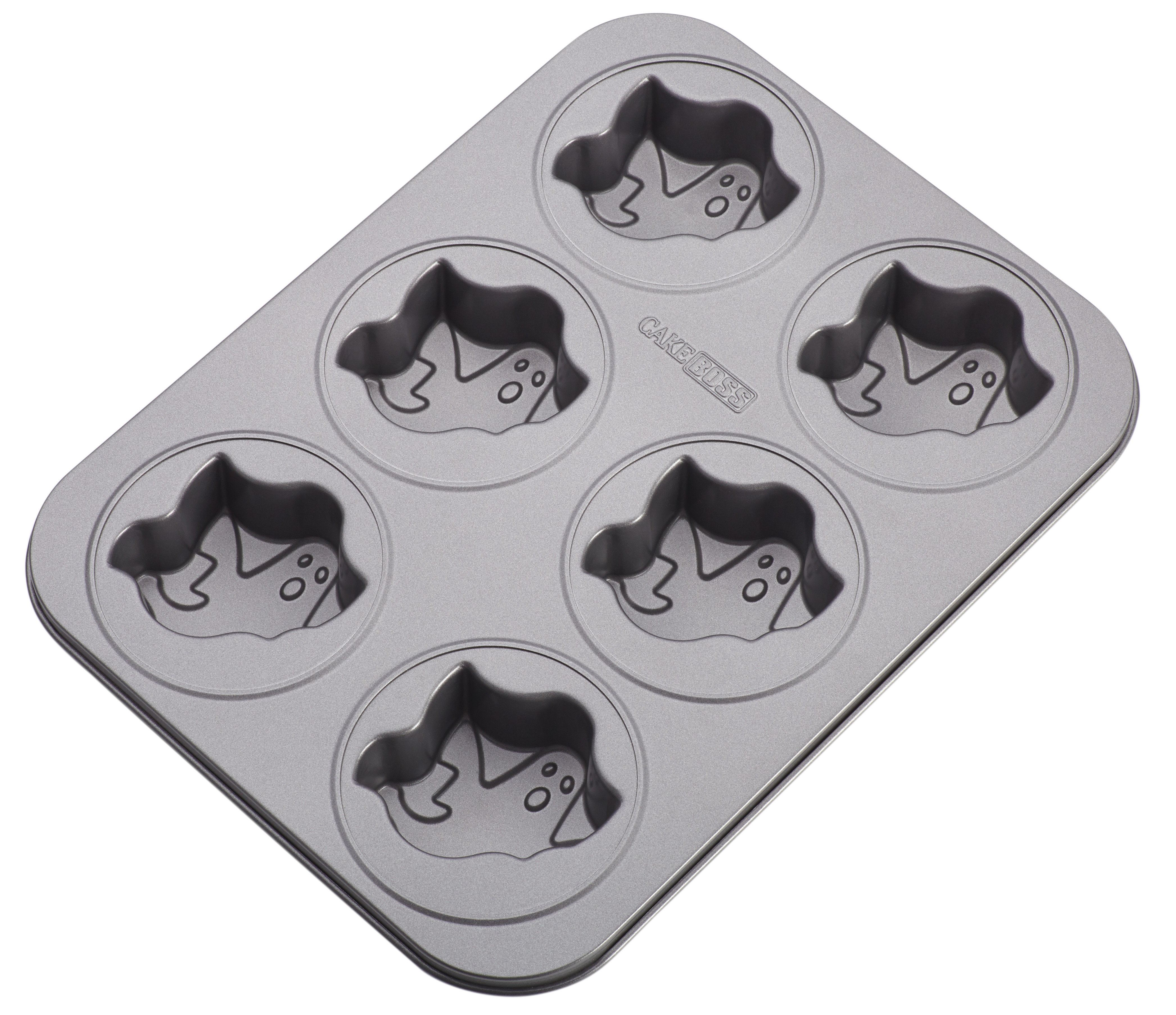 Cake Boss Novelty Bakeware Nonstick 6-Cup Ghost Cakelette Pan, Gray