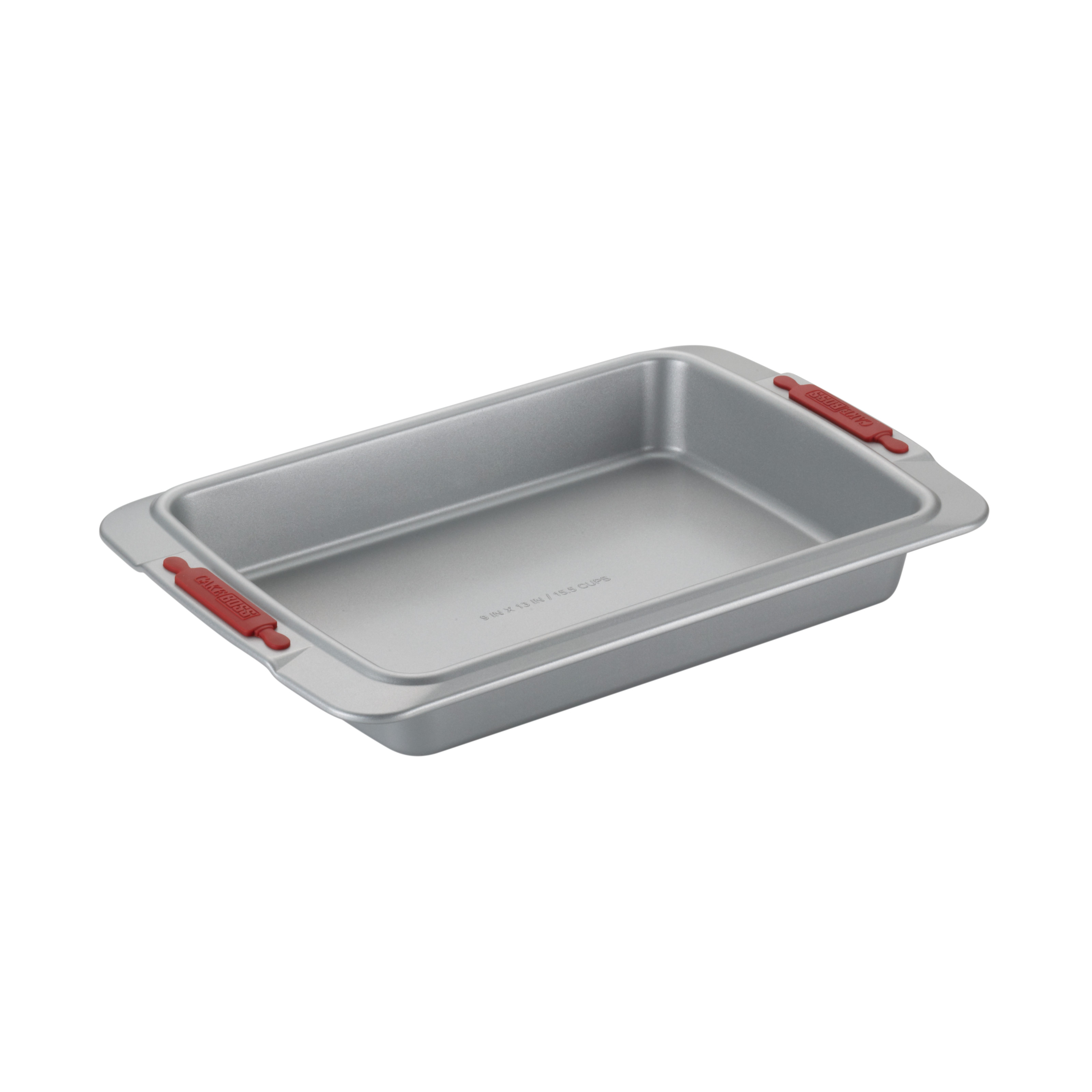 Cake Boss Deluxe Nonstick Bakeware 9-Inch by 13-Inch Cake Pan, Gray with Red Silicone Grips