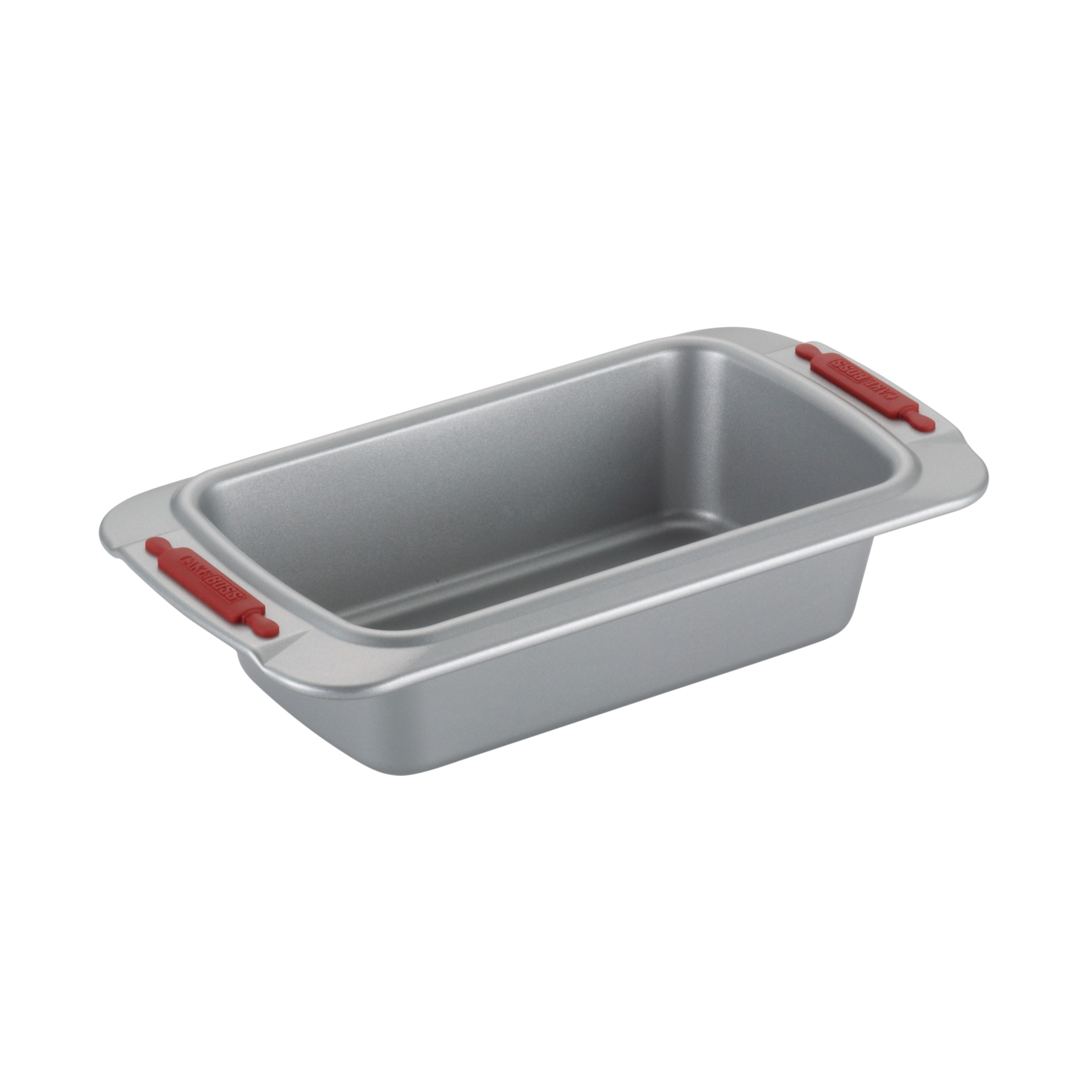 Cake Boss Deluxe Nonstick Bakeware 9-Inch by 5-Inch Loaf Pan, Gray with Red Silicone Grips