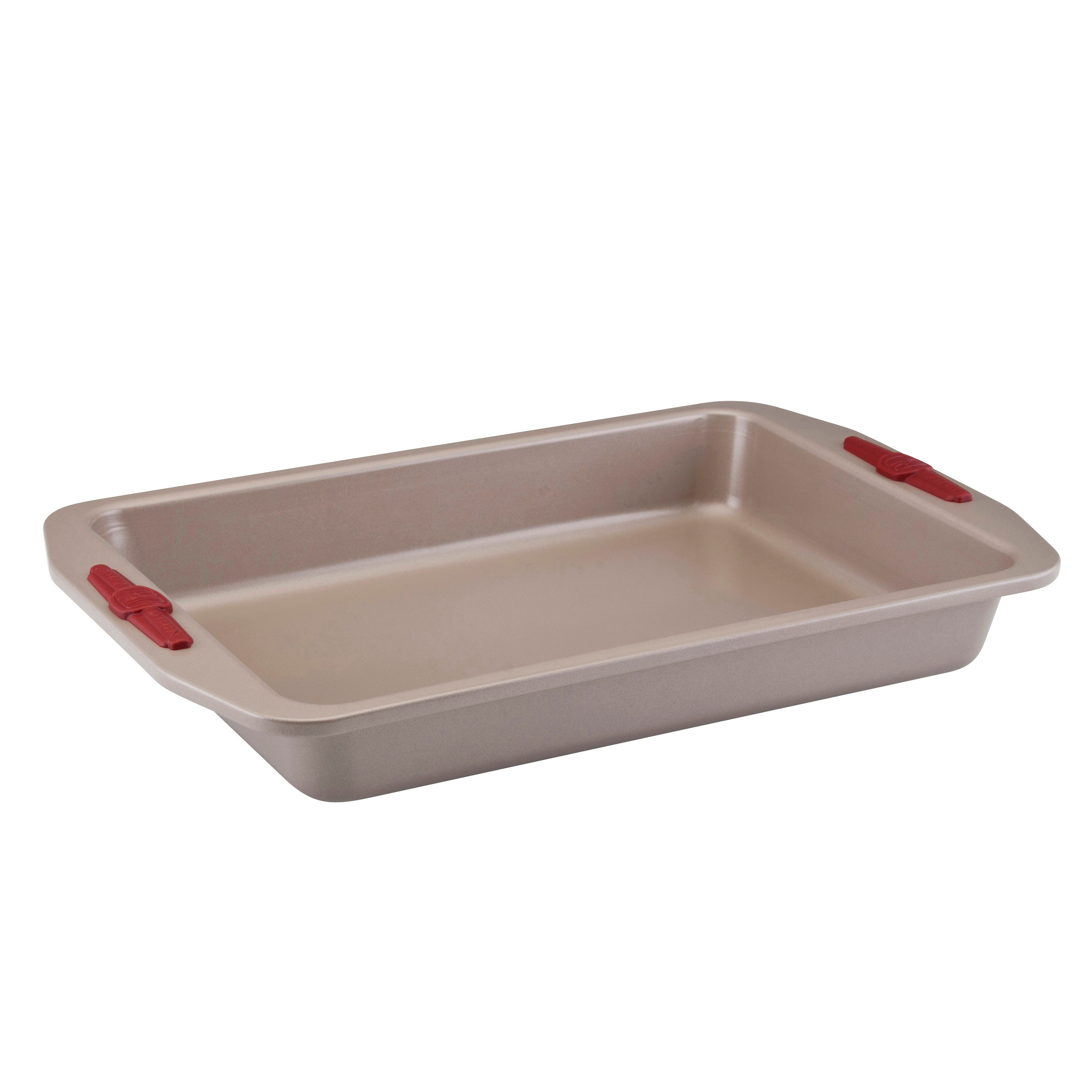Paula Deen Signature Nonstick Bakeware 9-Inch x 13-Inch Cake Pan, Champagne with Red Silicone Grips