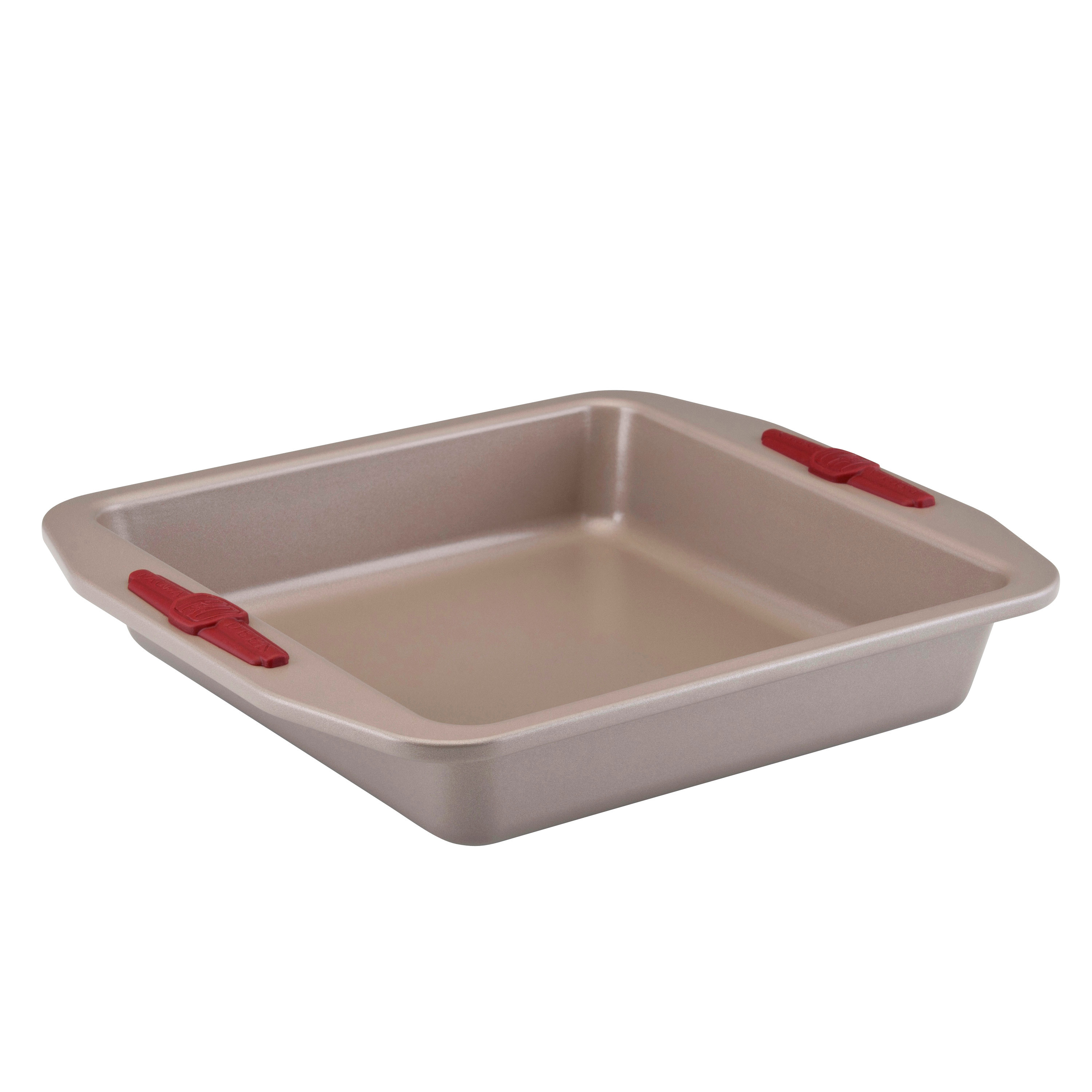 Paula Deen Signature Nonstick Bakeware 9-Inch Square Cake Pan, Champagne with Red Silicone Grips