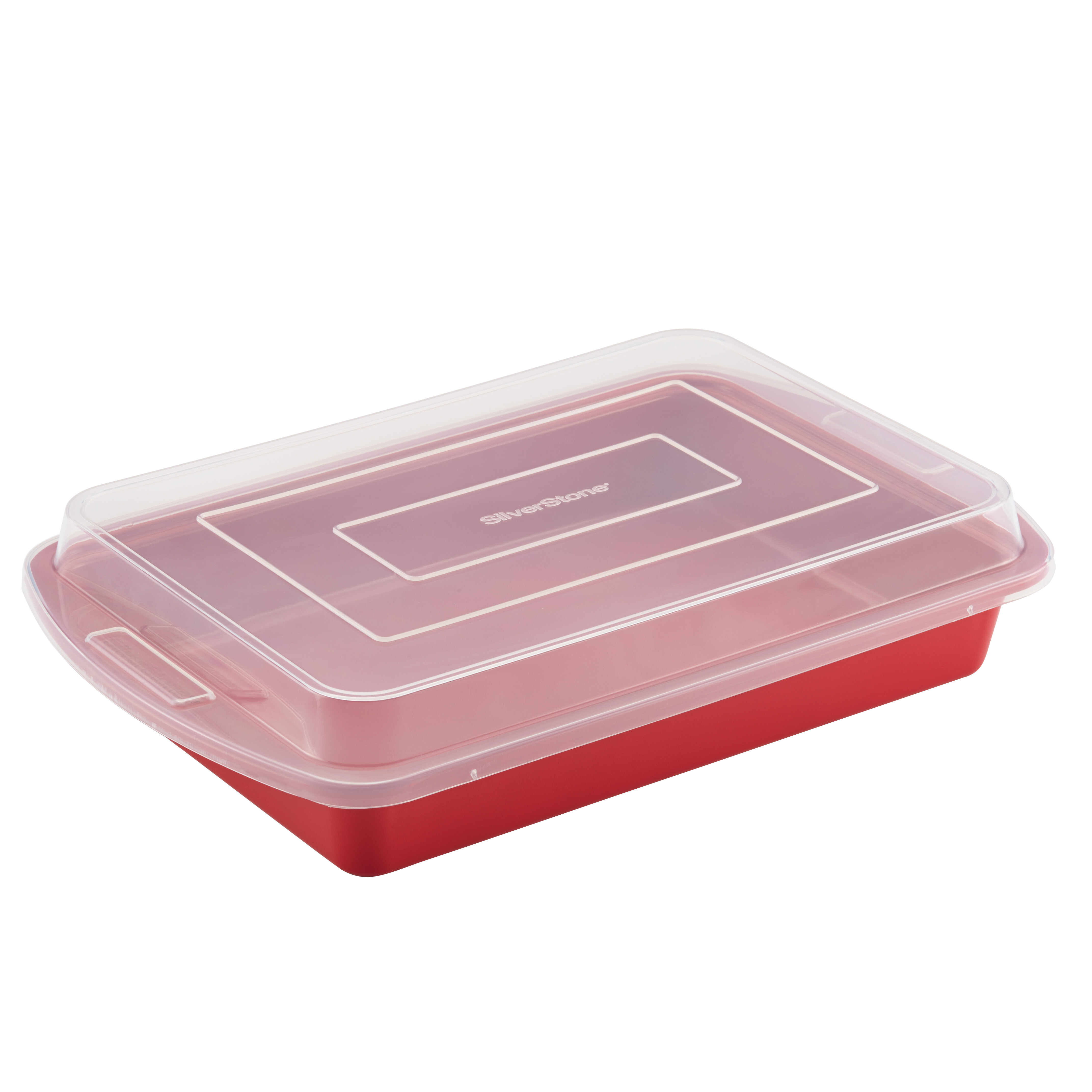 Silverstone Hybrid Ceramic Nonstick Bakeware Covered Cake Pan, 9-Inch x 13-Inch, Chili Red