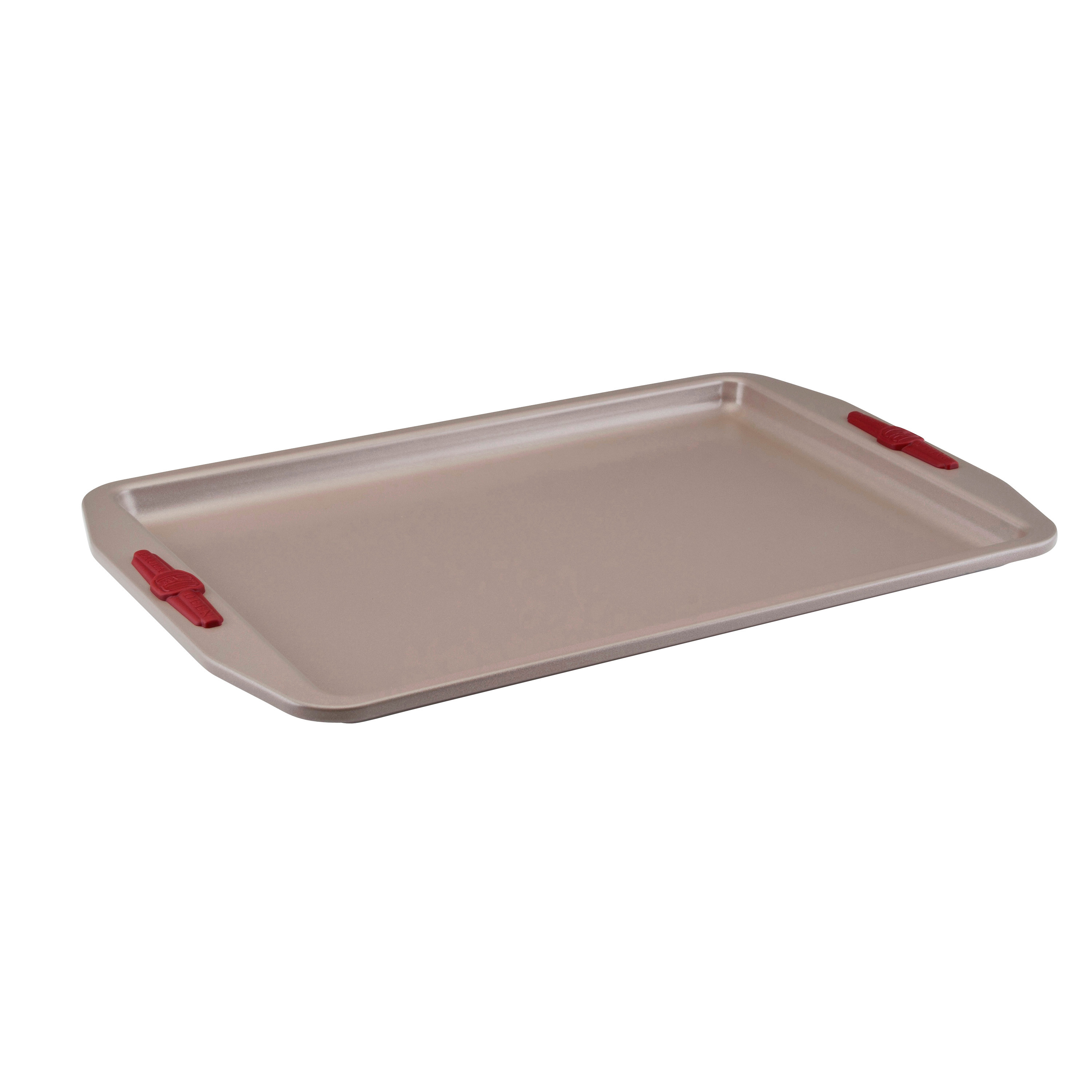 Paula Deen Signature Nonstick Bakeware 10-Inch x 15-Inch Cookie Pan, Champagne with Red Silicone Grips