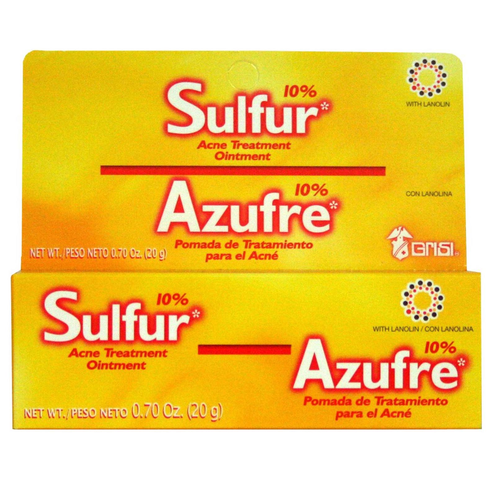 Grisi Acne Treatment Ointment Sulfur 10% with Lanolin 0.7 oz (20 g)