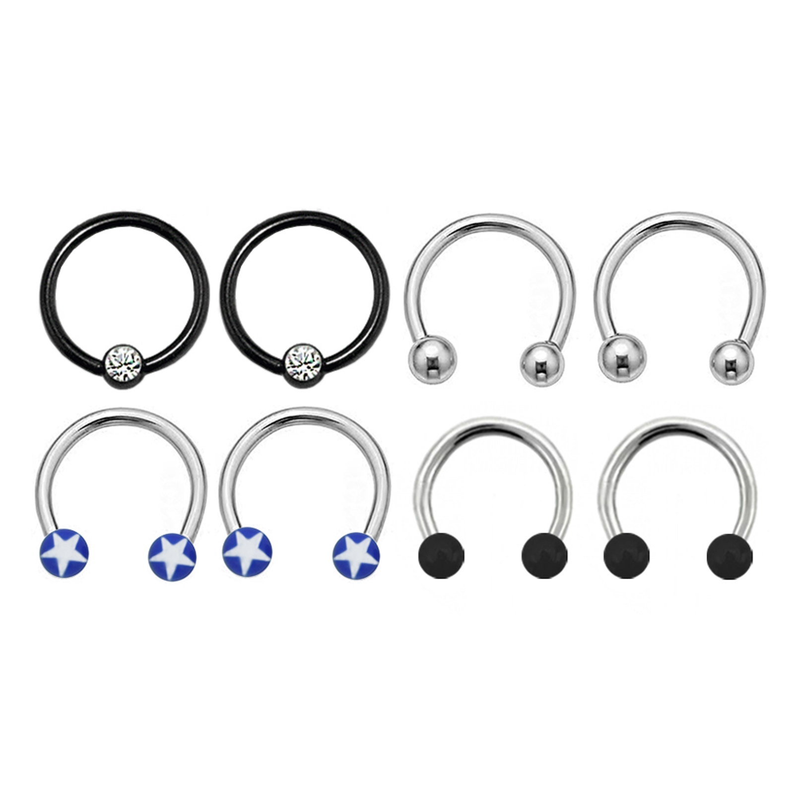 Bodi-Rox Circular Barbell 16 Gauge 4 Pair Set- Multi color Bodi-Rox Circular Barbell 16 Gauge 4 Pair Set- Multi color