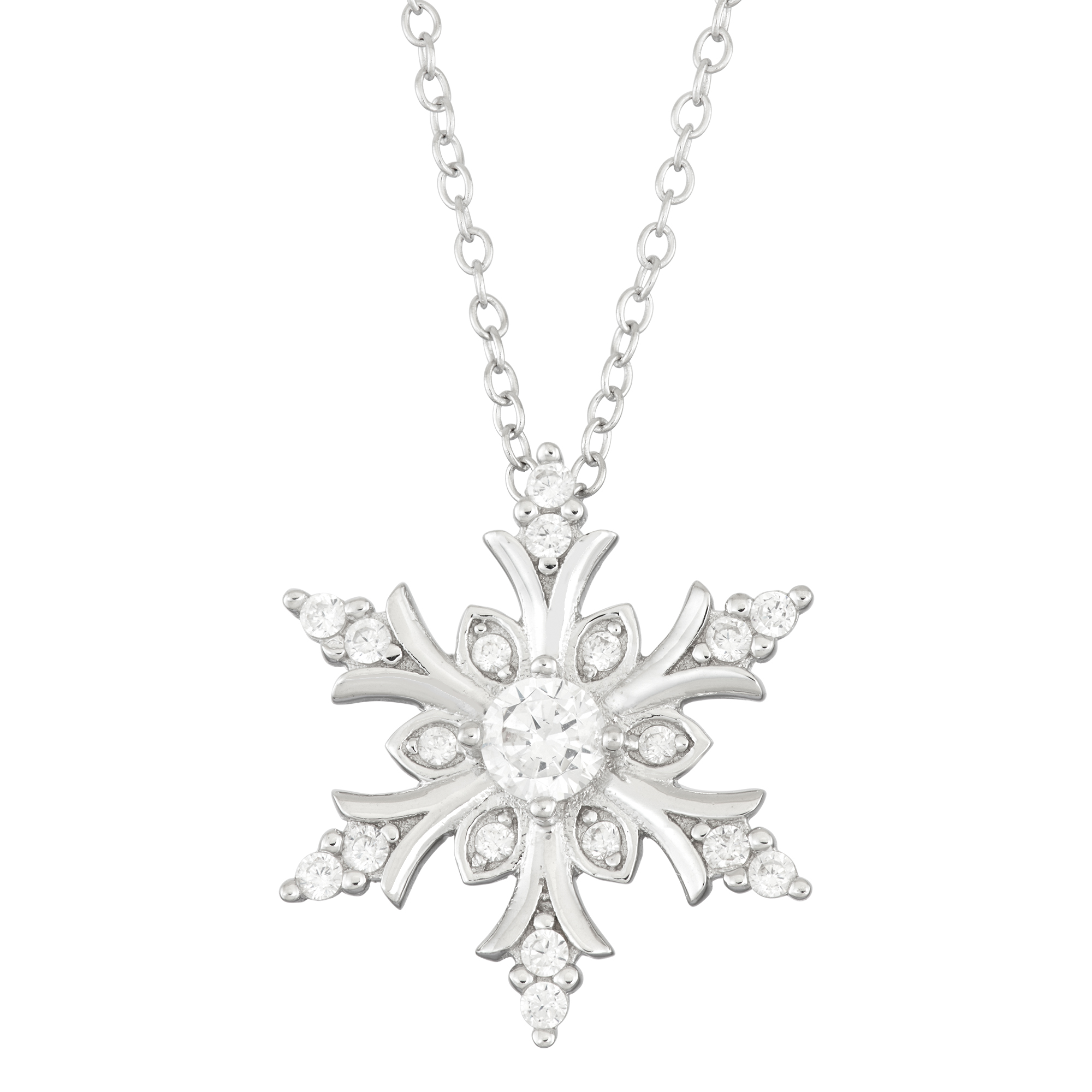 Serling Silver Cubic Zirconia Snowflake Pendant