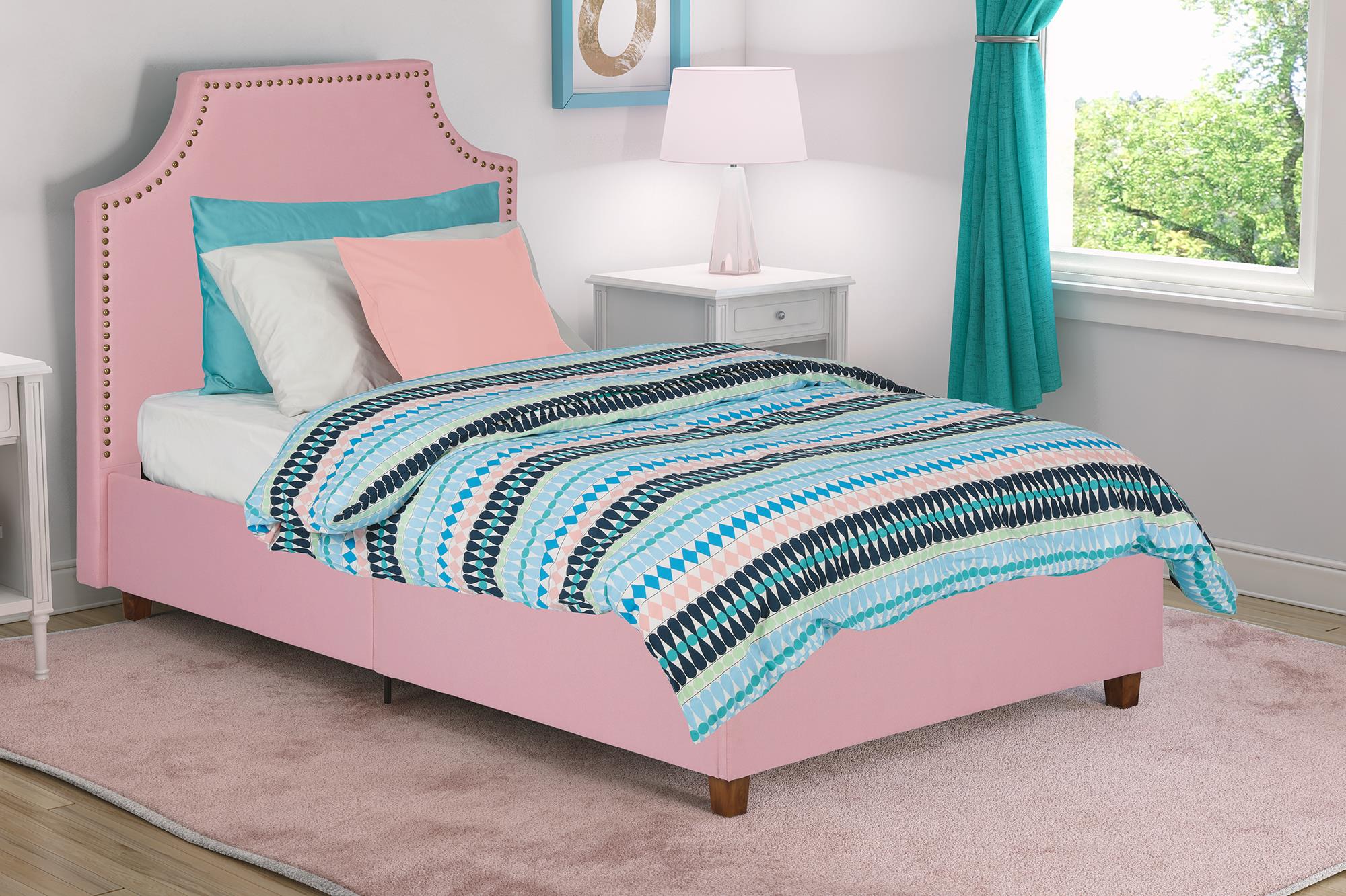 Dorel Melita Pink Twin Linen Upholstered Bed