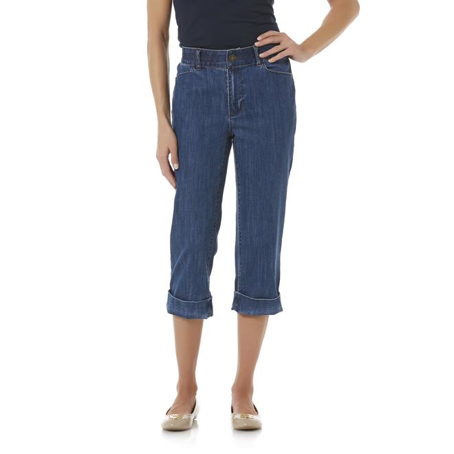 Jaclyn Smith Women's Comfort Waist Denim Capri Pants Medium Wash