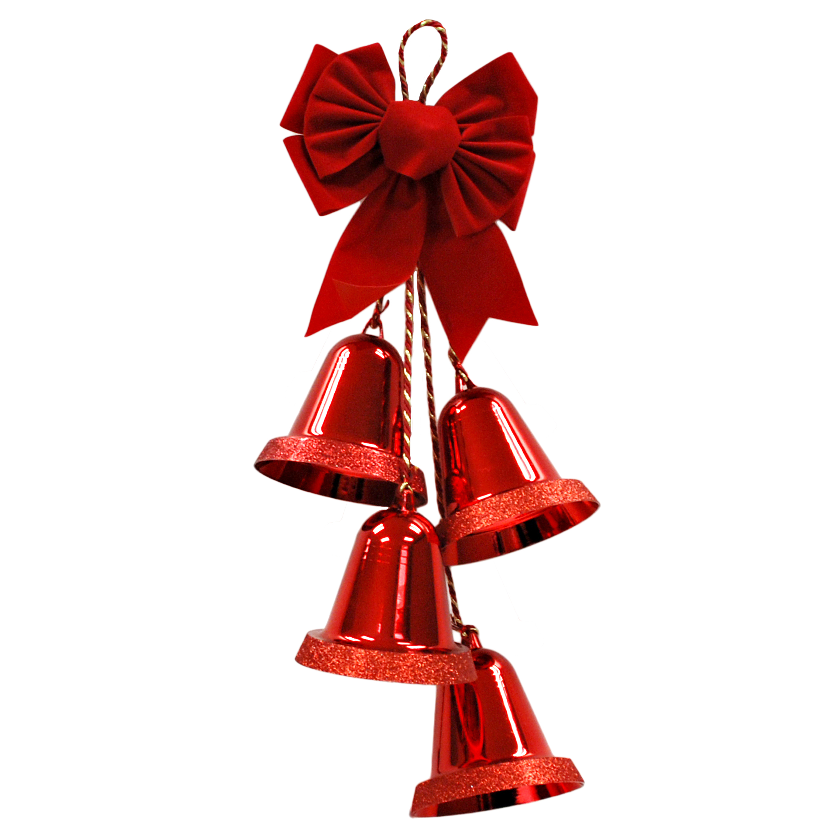 Trim A Home® 27" - 4 Large Red Glitter Edge Christmas Bells with Red Velvet Bow Door Hangers