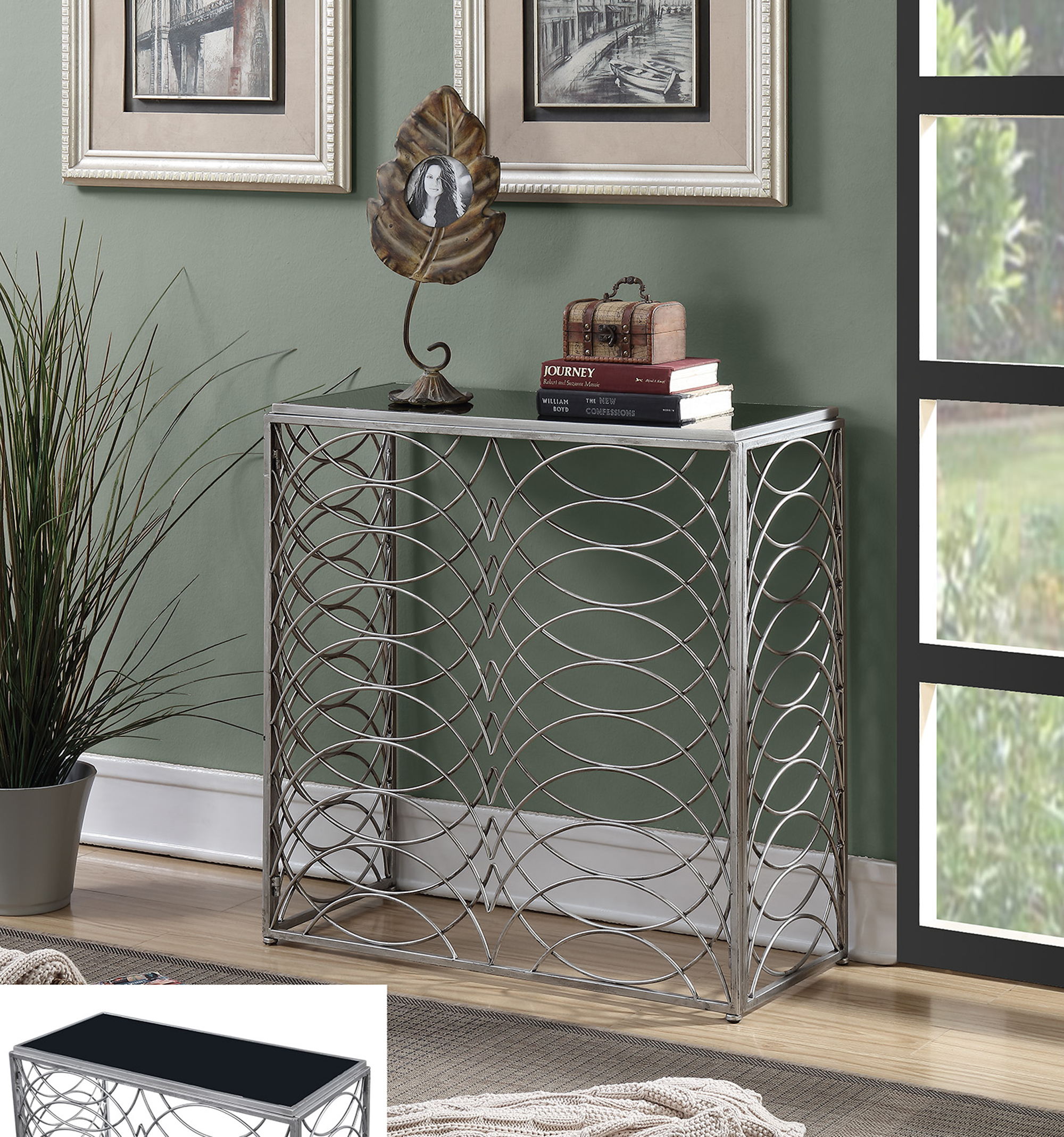 Convenience Concepts Gold Coast Tranquility Console Table, Silver/Black Glass Convenience Concepts Gold Coast Tranquility Console Table, Silver/Black Glass