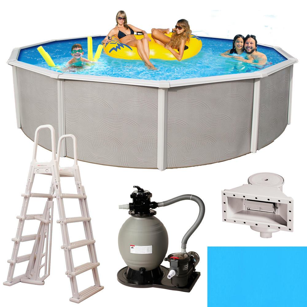 Belize 24 ft Round 48" Deep 6-in Top Rail Swimming Pool Package