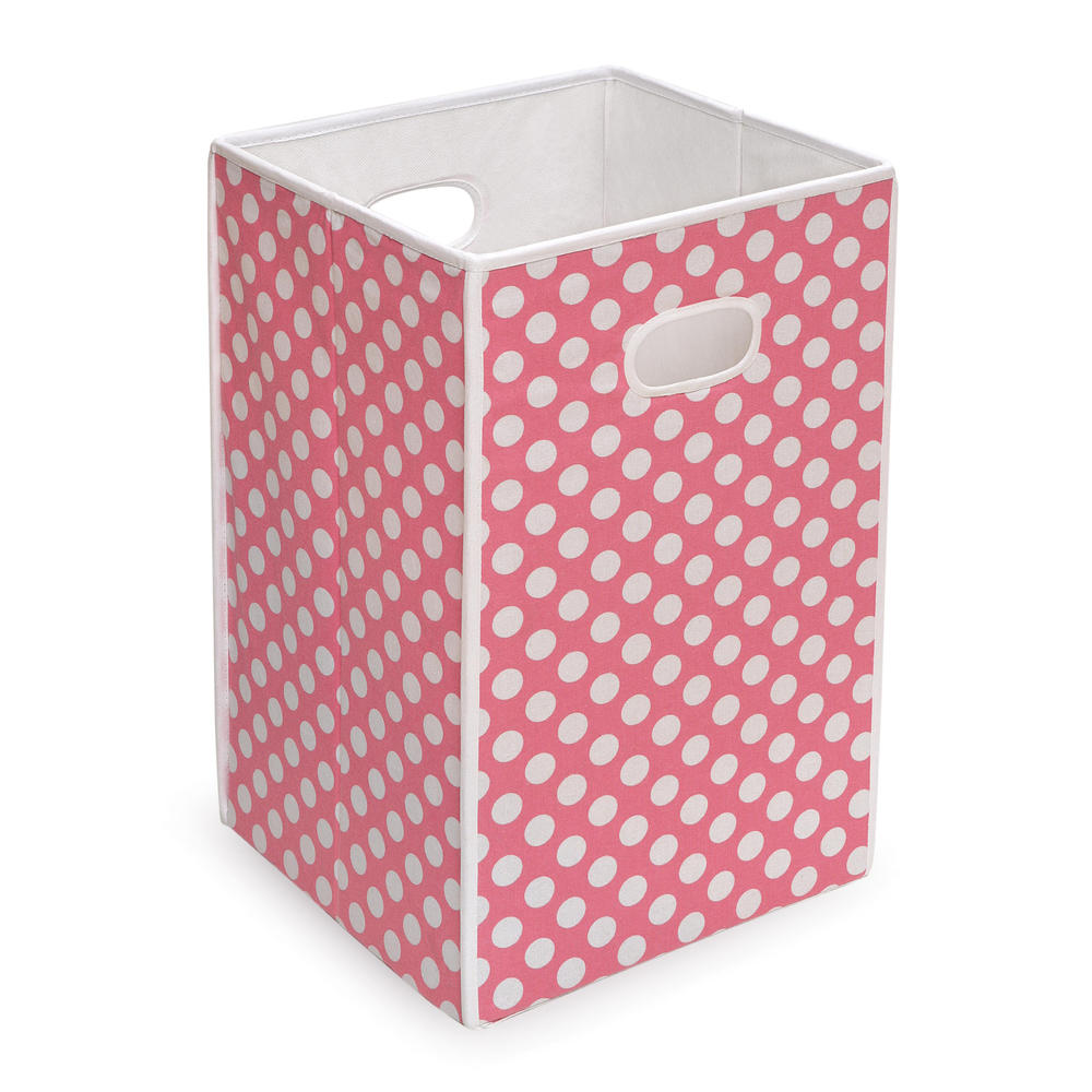 Badger Basket Folding Hamper Storage Bin - Pink with White Polka Dots