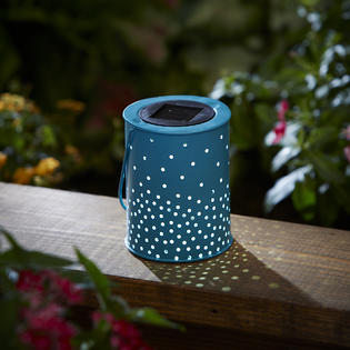 Essential Garden Metal Hole Punched Solar Lantern- Teal ...