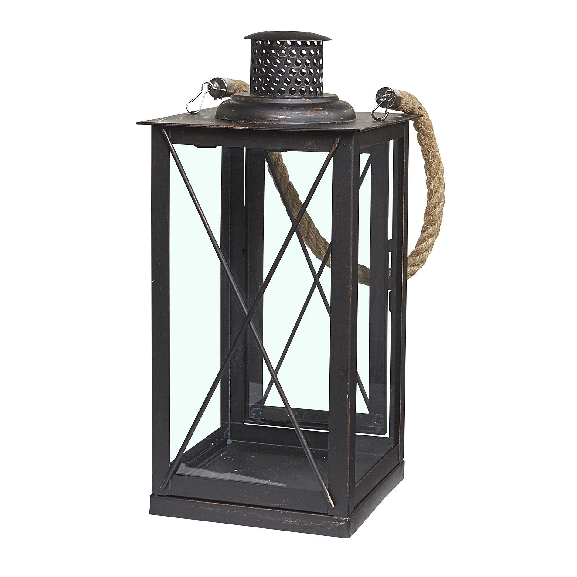 Decorative Metal Lantern w/ Rope Oil Rubbed Bronze Indoor Outdoor Home