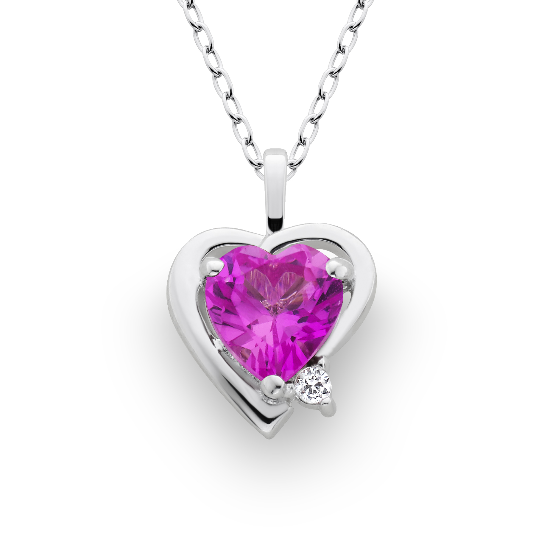Lab Created Pink Sapphire Heart Pendant Sterling Silver - Jewelry
