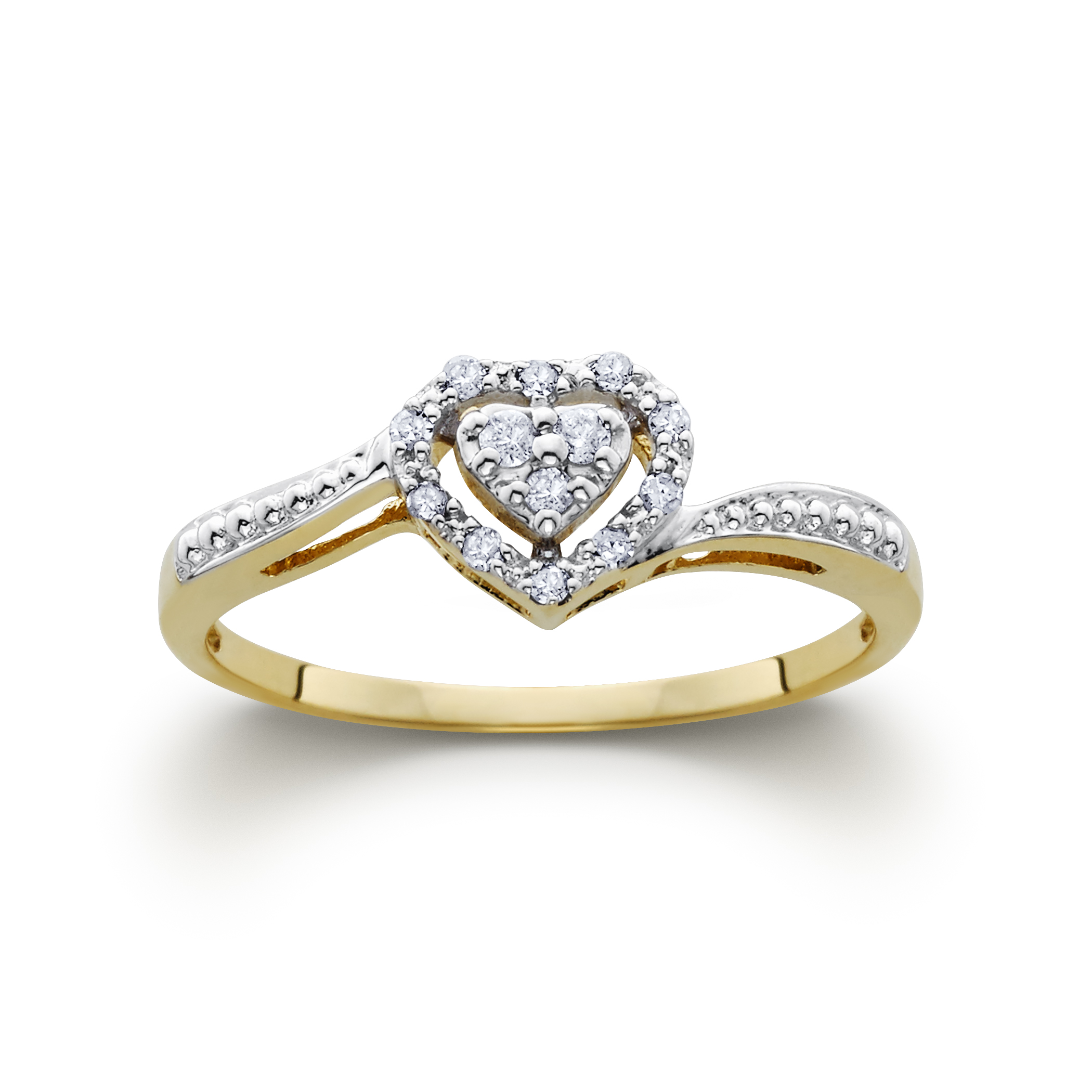 1/10cttw Certified Diamond Heart Ring 10k Yellow Gold