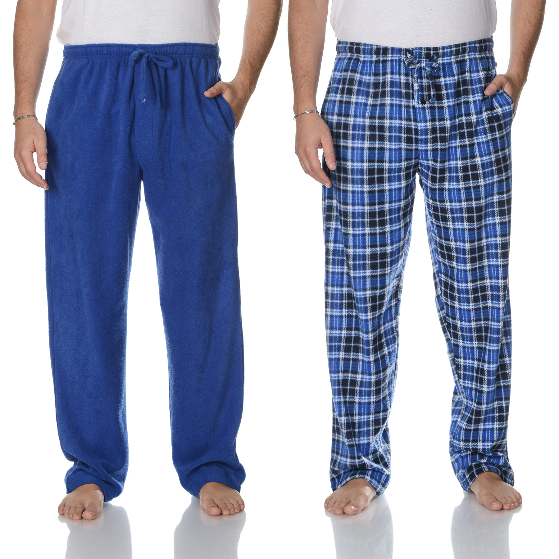 Men's Big & Tall 2PK Solid Navy/Blue Plaid Fleece Pants - Online Exclusive