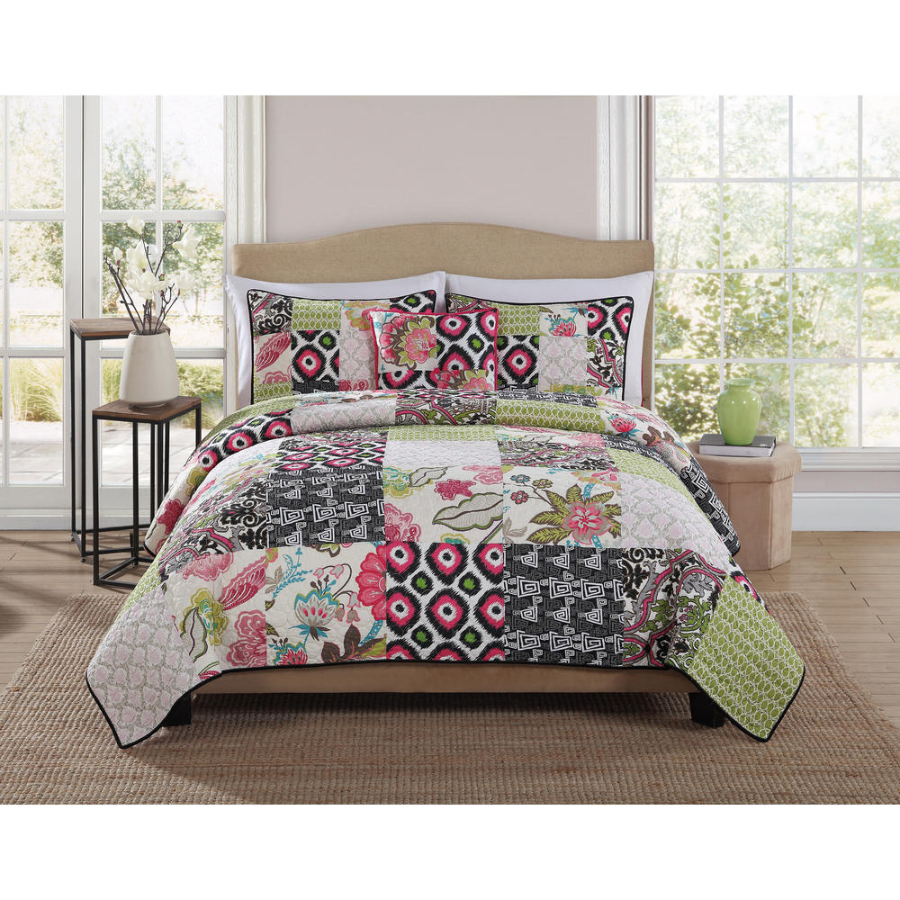 Gypsy Pink Block Twin Quilt with Pillow Sham