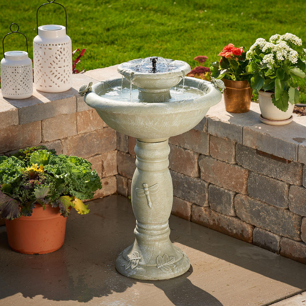 Smart Solar Country Gardens Two-Tier on Demand Fountain - Grey Weathered Stone
