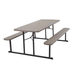 Cosco Home and Office Products 6 ft. Gray Wood Grain with Brown Legs Folding Blow Mold Picnic Table