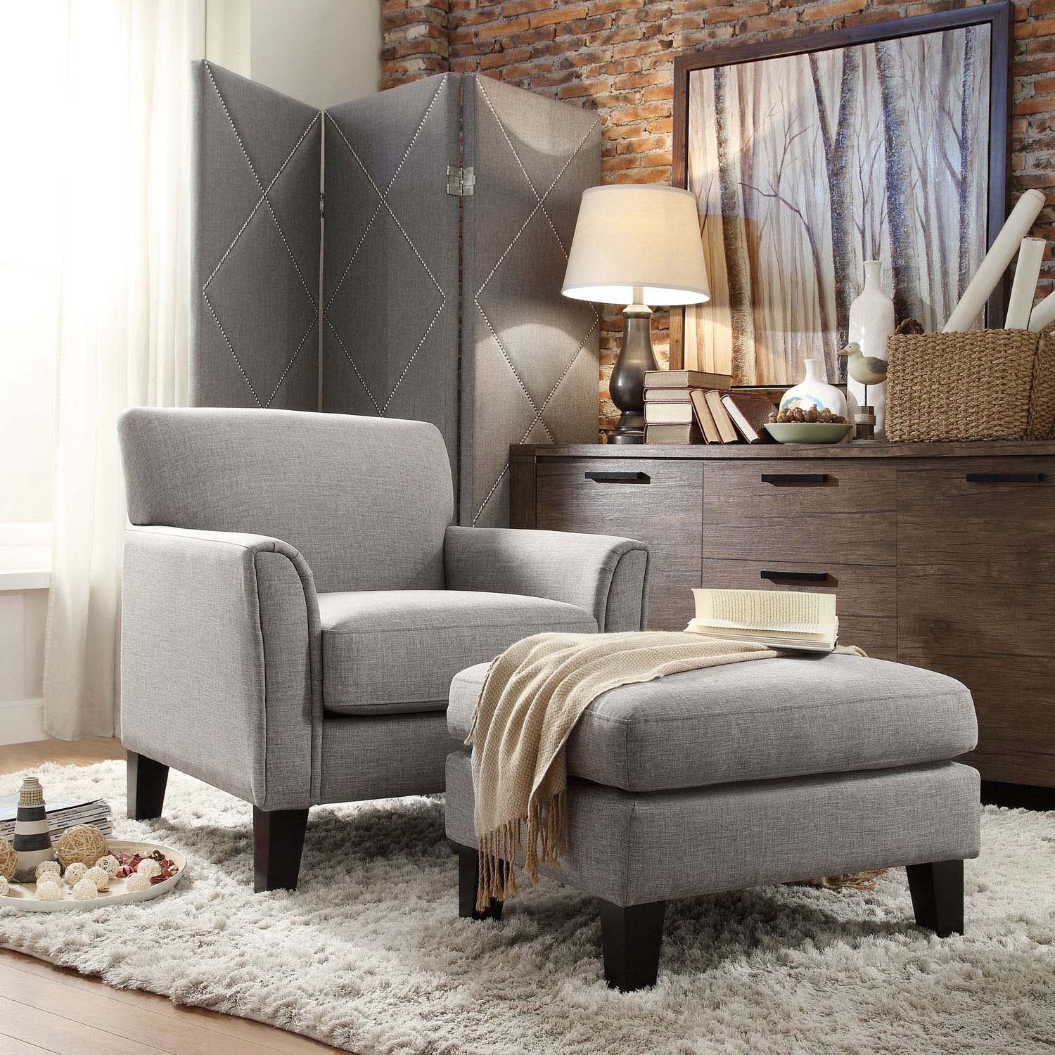 Oxford Creek Park Hill Arm Chair and Ottoman Set in Grey ...