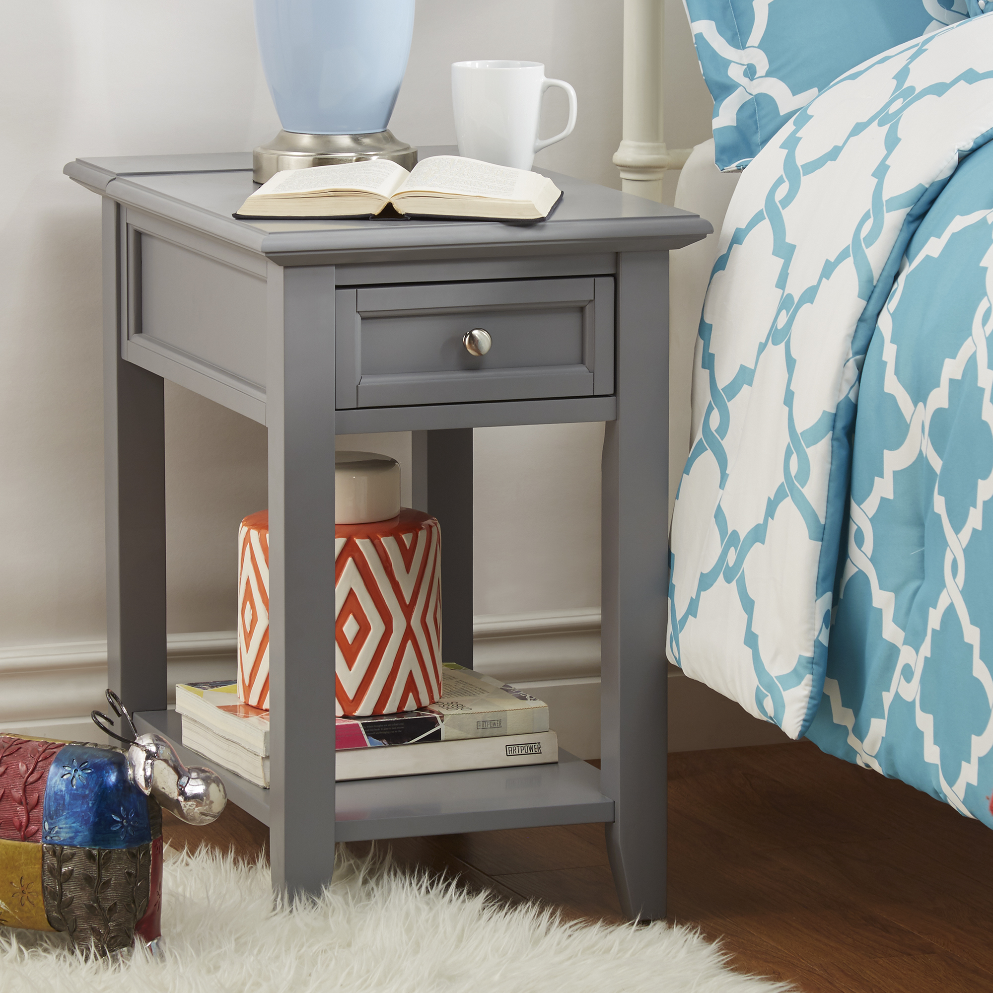 Oxford Creek Ellason Charging Accent Table in Grey Home