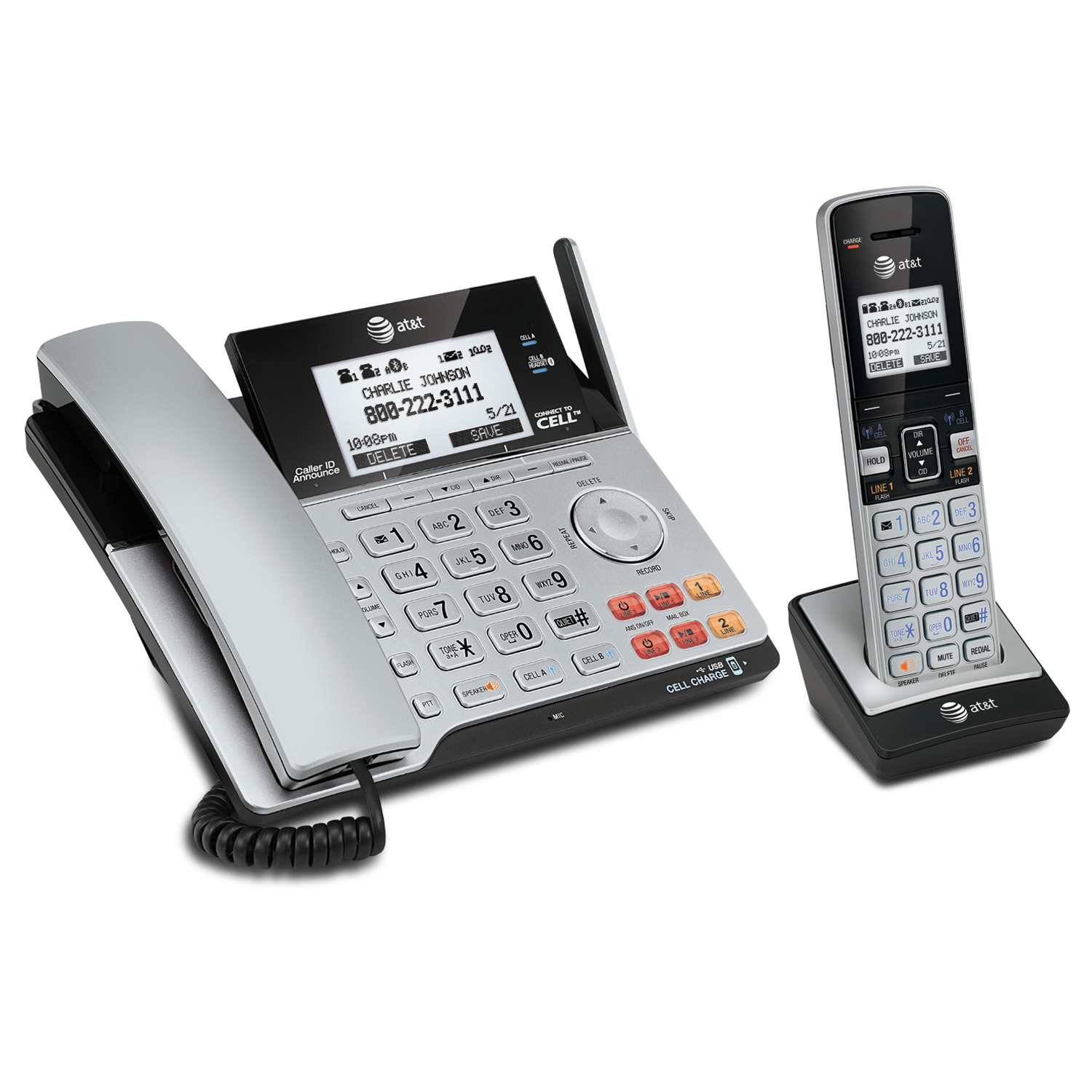 AT&T TL86103 DECT 6.0 2-Line Expandable Corded/Cordless Phone with