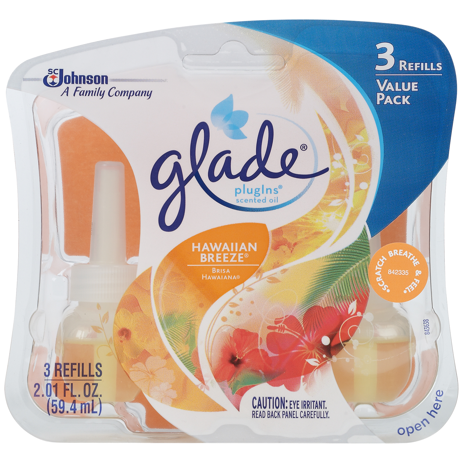 Glade PlugIns Scented Oil Refill Hawaiian Breeze Freshener 3 Refills