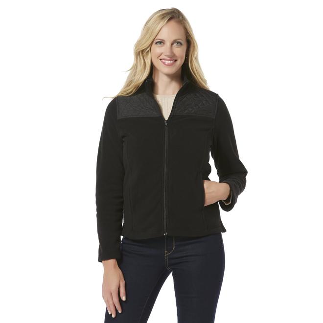 Basic Editions Women's Quilted ZipUp Fleece Sweater Clothing, Shoes