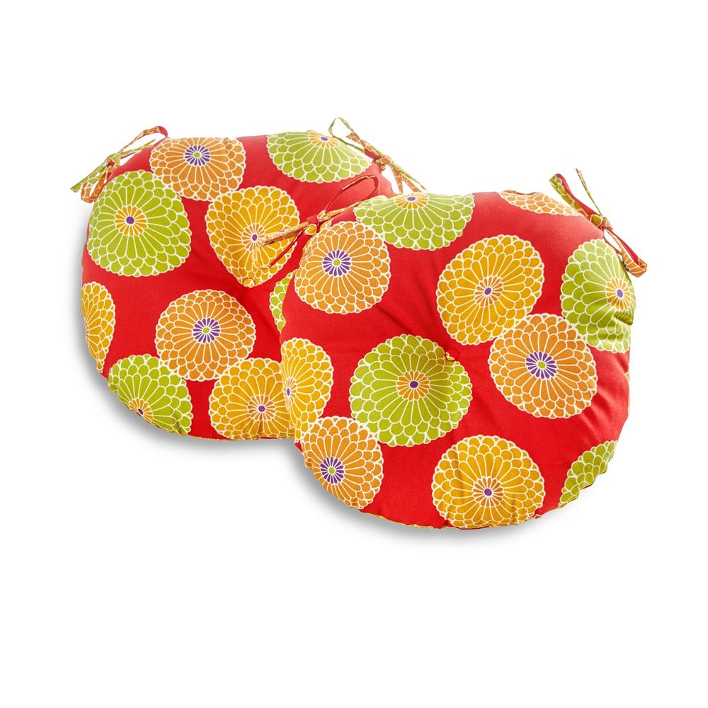 18" Round Outdoor Bistro Chair Cushion, 2/pk, Flowers on Red