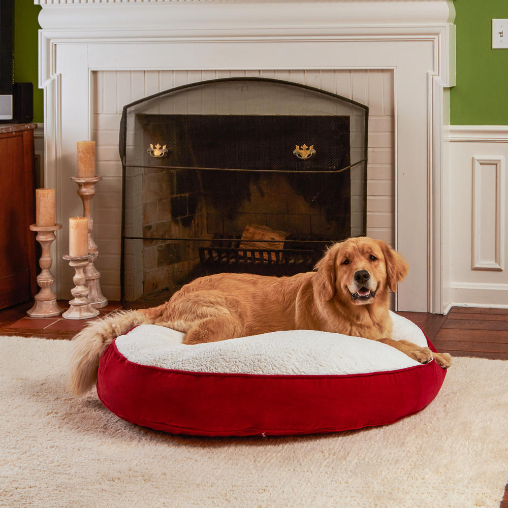 Happy Hounds Scout Deluxe Round Dog Bed - Medium (36") - Crimson/Sherpa