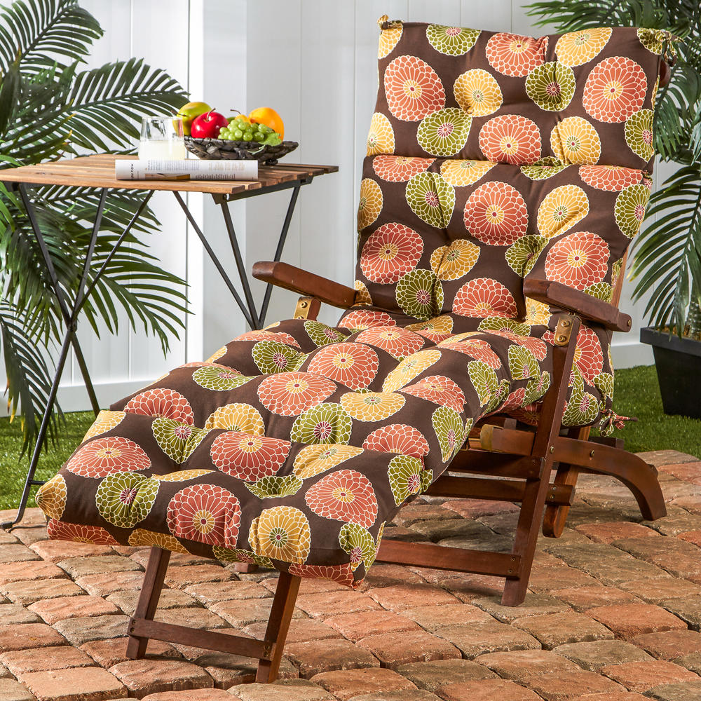 72" Outdoor Chaise Lounger Cushion, Flower on Chocolate