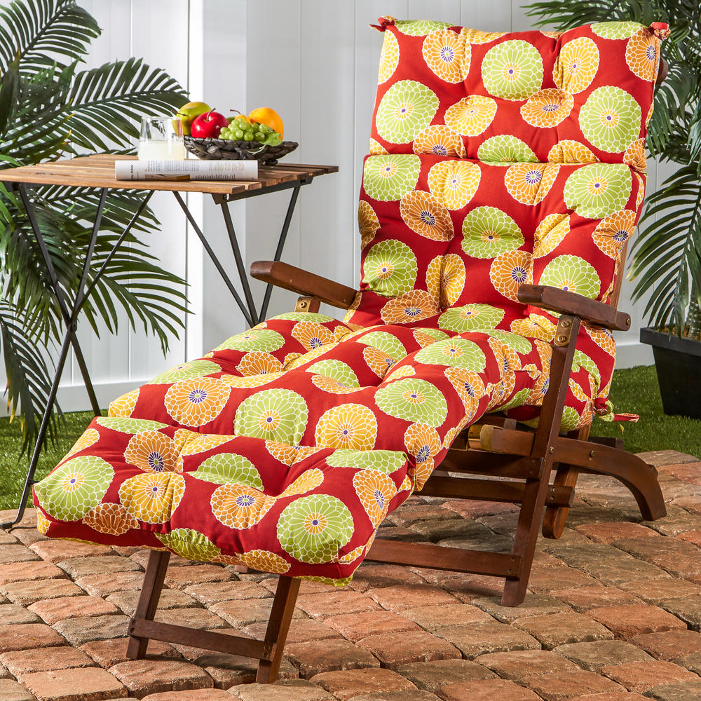 72" Outdoor Chaise Lounger Cushion, Flowers on Red
