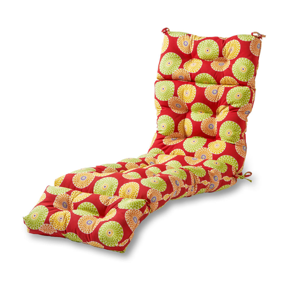 72" Outdoor Chaise Lounger Cushion, Flowers on Red