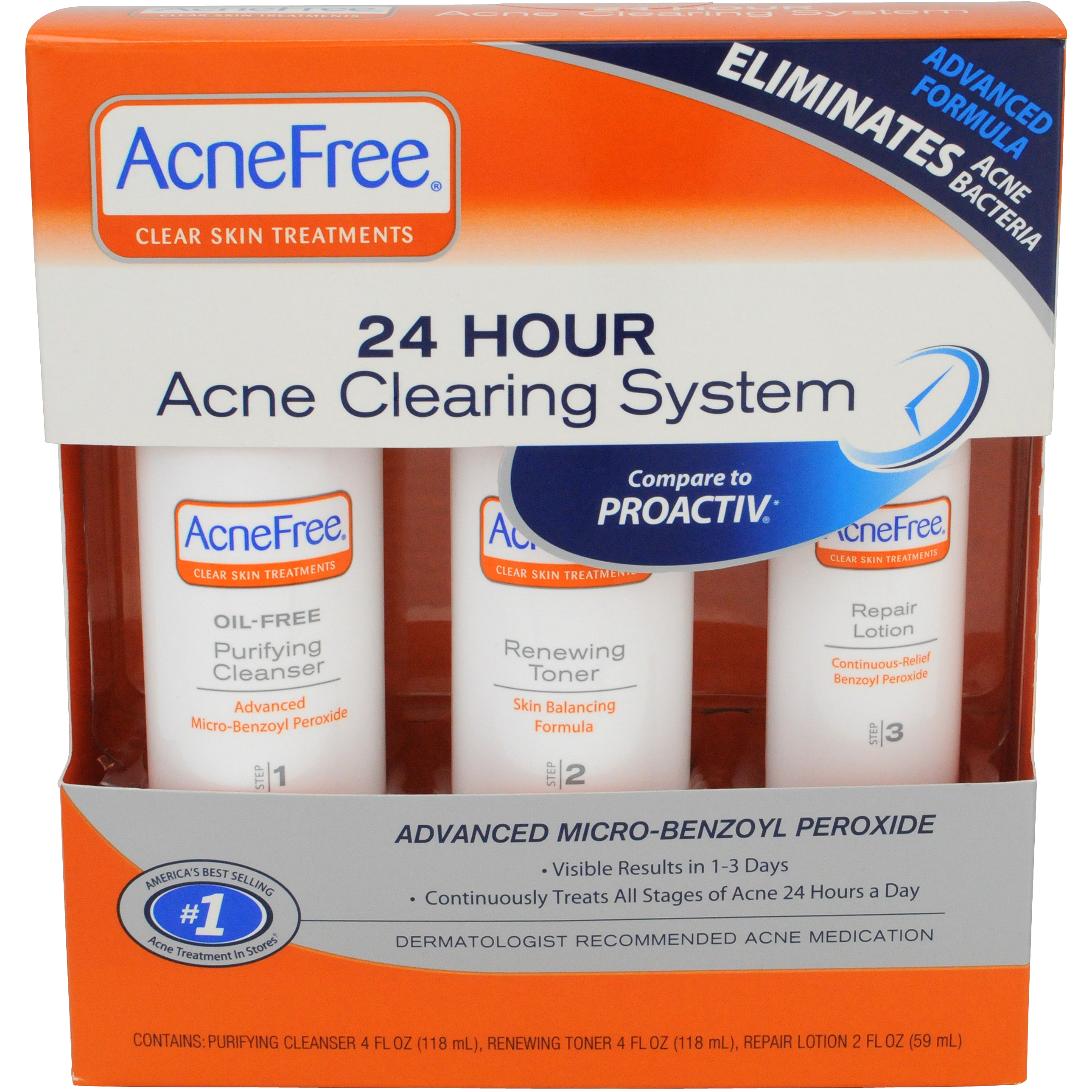 ACNE FREE 24 Hour Acne Clearing System Kit 10 fl oz