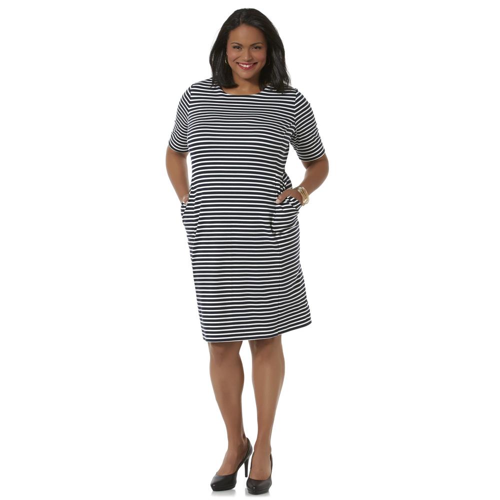 Women's Plus Elbow Sleeve Dress - Striped