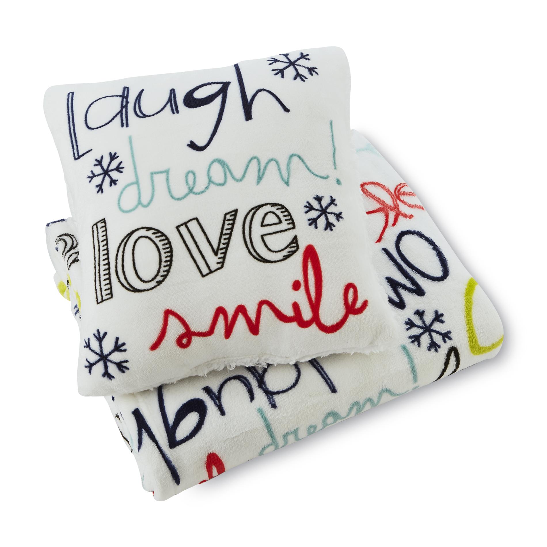 Cannon Fleece Pillow & Throw Set - Love Laugh Dream - Home - Bed & Bath - Bedding Basics ...