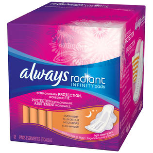 always radiant pads flexi overnight infinity wings light scent clean zoom