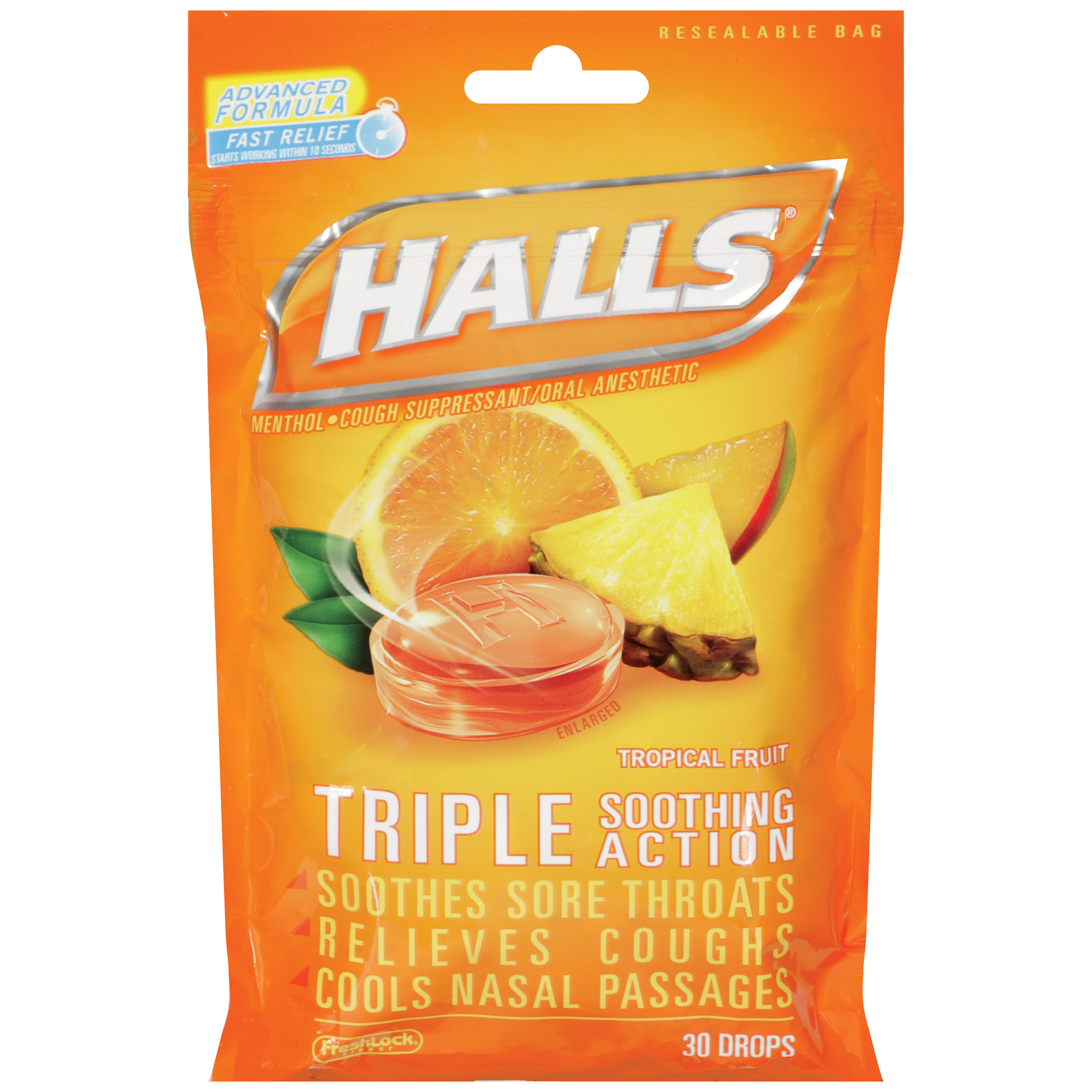 UPC 312546631540 HALLS Relief Tropical Fruit Flavor Cough Drops 1 
