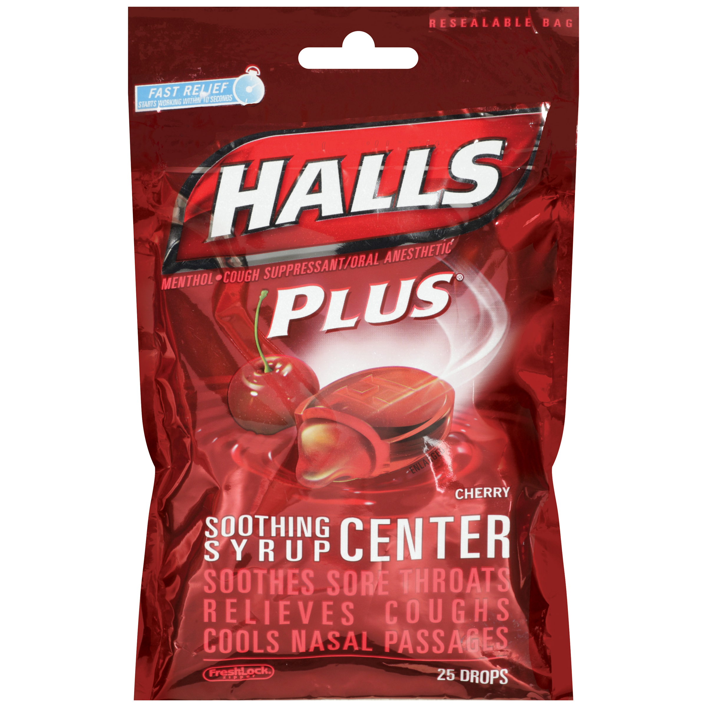 Halls Plus MentholCough Suppressant/Oral Anesthetic Drops, Cherry, 25