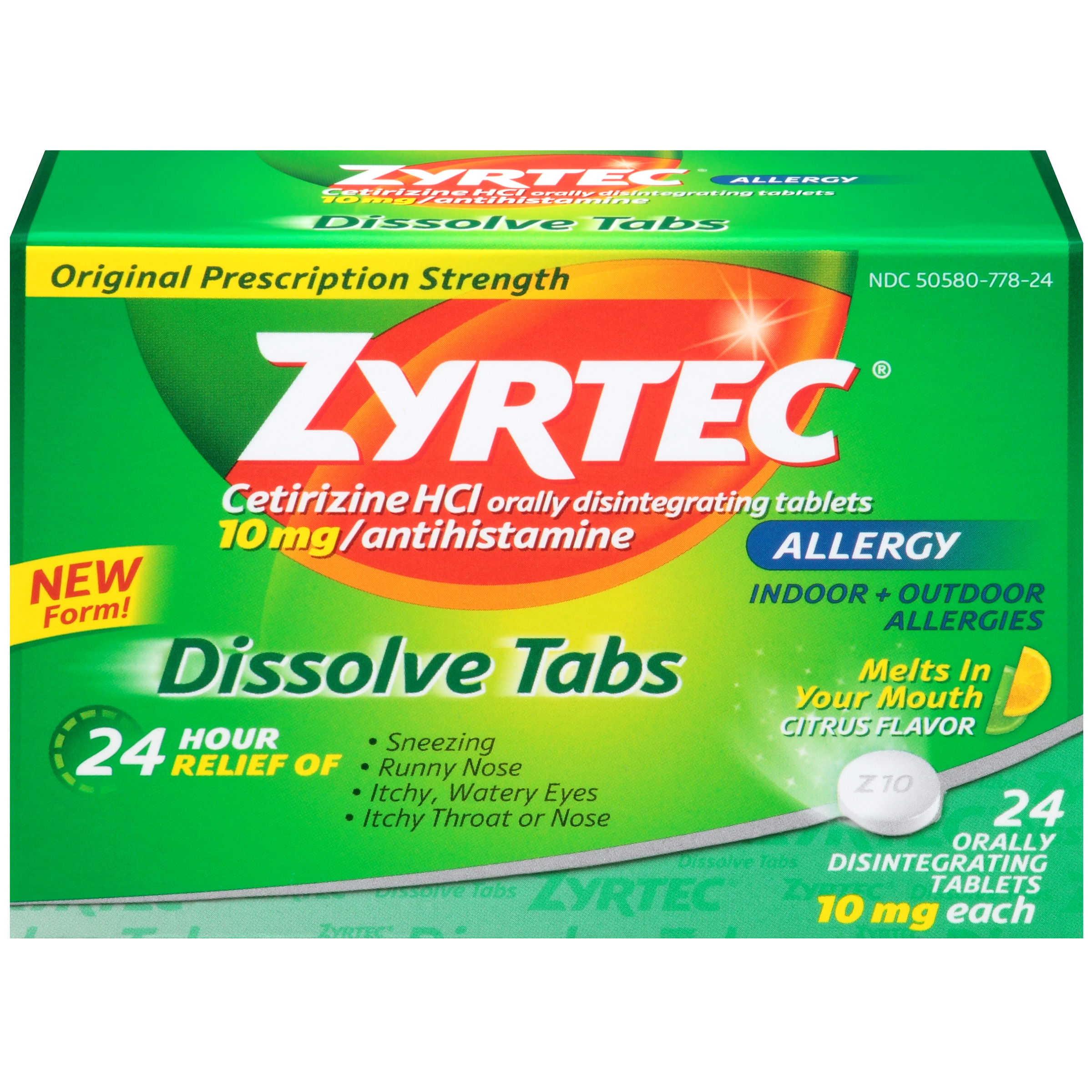 Zyrtec Dissolve Tabs Allergy 24 Hour Relief 10mg. 
