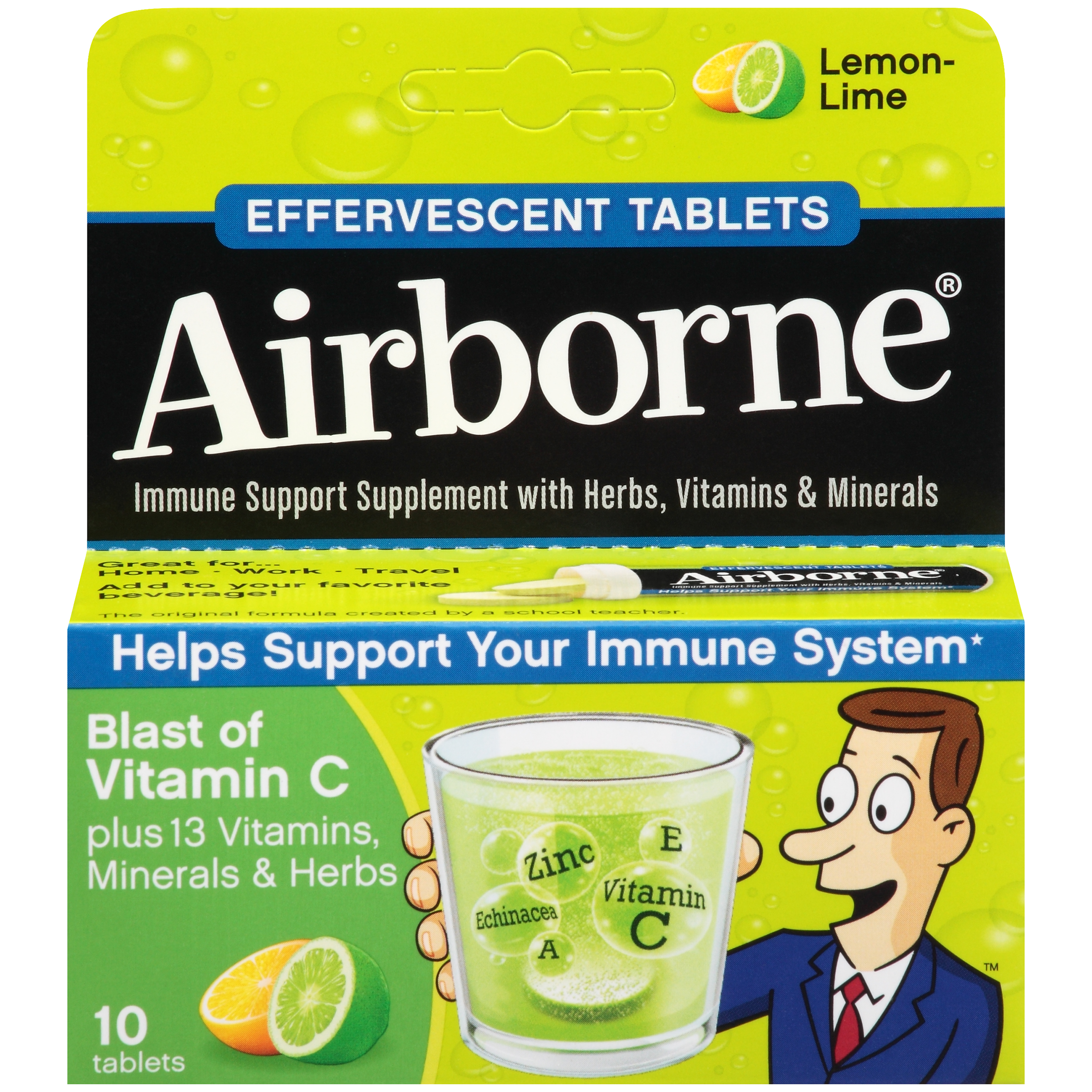 Airborne  Vitamin C Effervescent Tablets  Lemon Lime  10 Ct  Naturally Flavored  Gluten Free